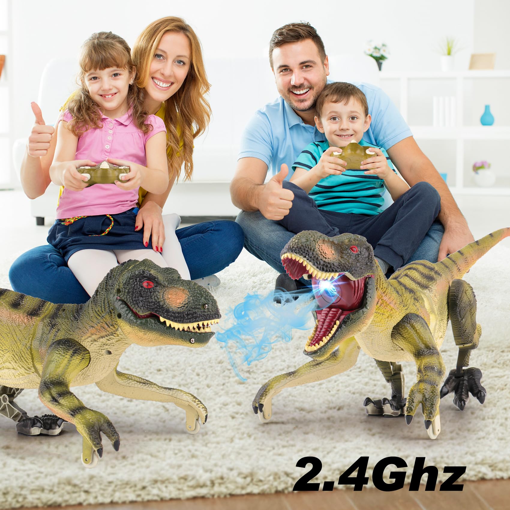 PREBOX Ferngesteuerter Dinosaurier Spielzeug für Jungen, RC Dino Roboter mit Brüllen, Sprühfunktion, Kopf- und Schwanzbewegungen, Realistische Gehbewegungen,Geschenk für Kinder 3-12 Jahre