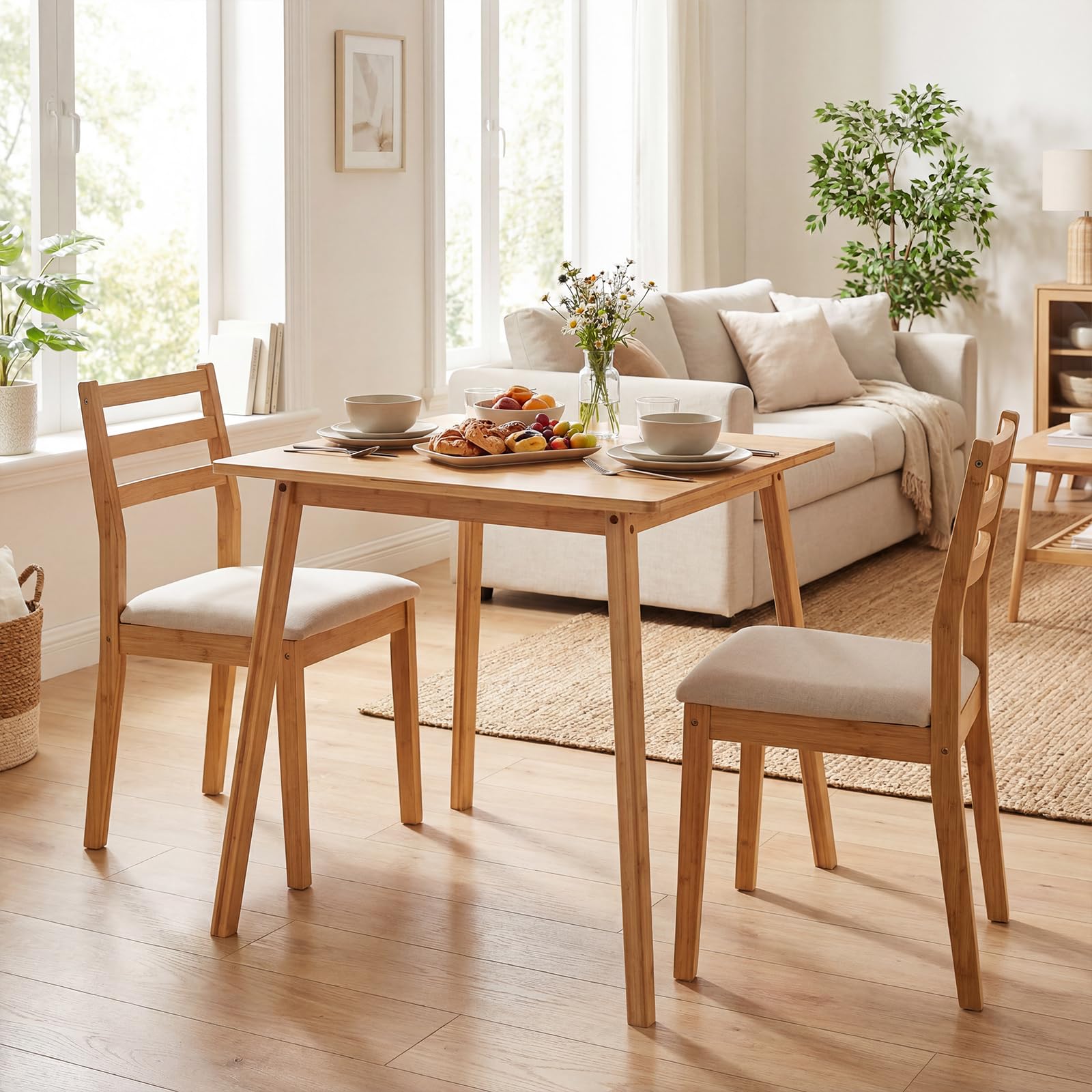 COSTWAY Mesa de Comedor Cuadrada de Bambú, Mesa de Cocina de Madera Maciza de 70 cm, Escritorio Moderno para Espacios Pequeños, Comedor, Sala de Estar y Estudio, para 2-4 Personas, Carga hasta 100 kg