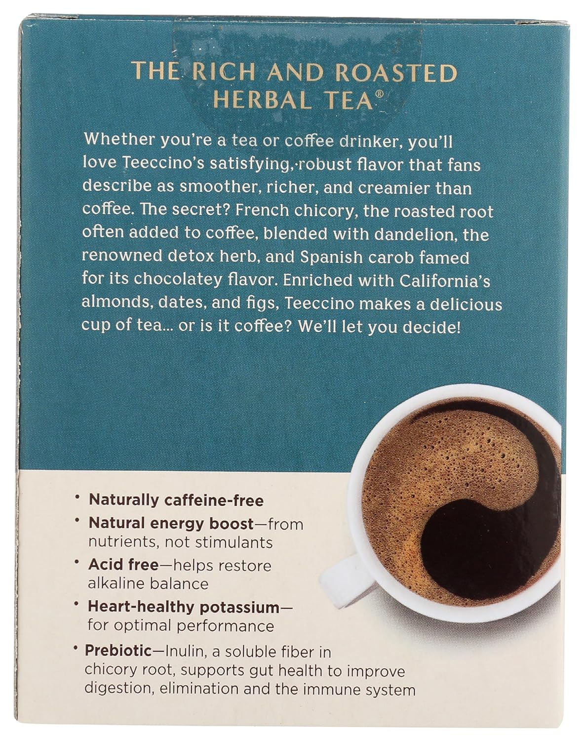 Teeccino Dandelion Caramel Nut Tea - Caffeine Free, Roasted Herbal Tea with Prebiotics, 3x More Herbs than Regular Tea Bags, Gluten Free - 10 Tea Bags - Image 5