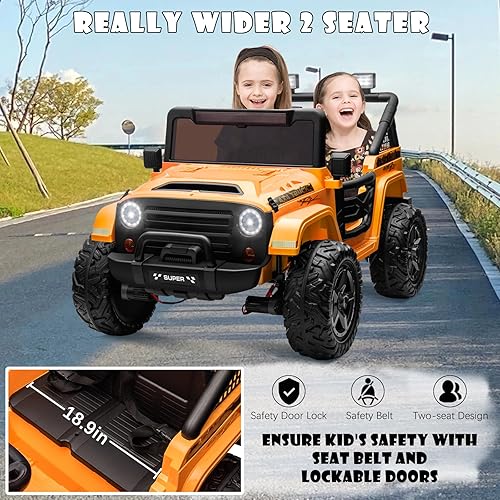 Miniatura 4 de ALINUX Coches eléctricos de 24 V 4 x 4 para niños grandes, 9AH 5MPH Vehículos eléctricos para niños con neumáticos EVA, 2 asientos anchos, control