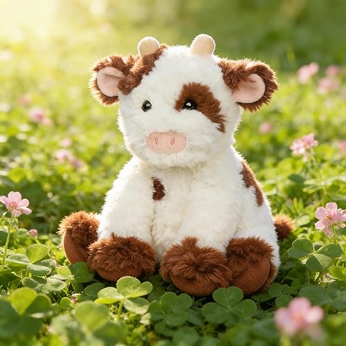 Miniatura 7 de Hopearl Adorable juguete de vaca de peluche, ganado lechero suave, lindo regalo de cumpleaños para niños, niñas, niños, marrón, 9 pulgadas