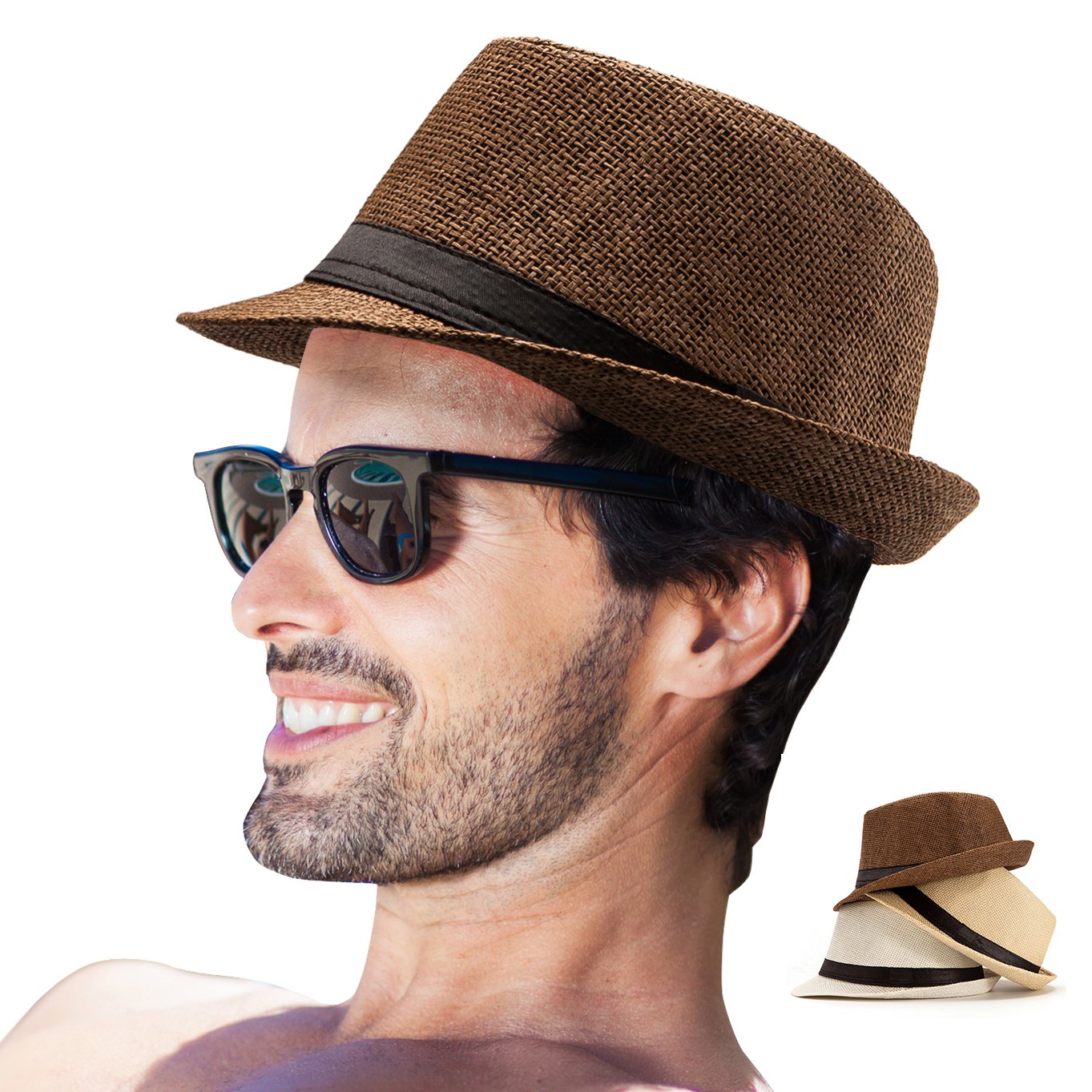 LADYBRO Straw Fedora Hats for Men Cuban Hats Sun Fidora Men's Fedora