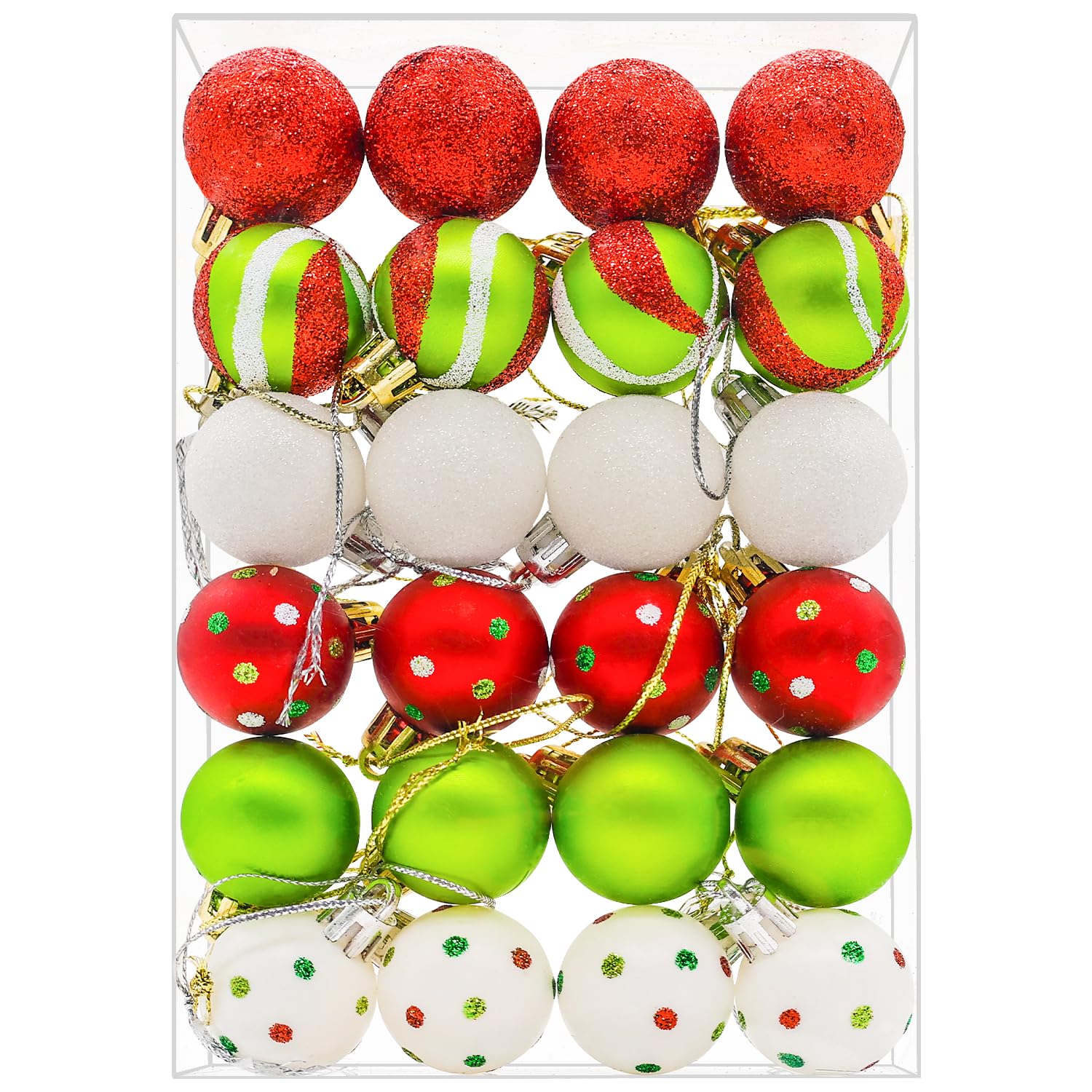 Yulenova 4# Green 24Pcs 3Cm Christmas Tree Baubles, Christmas Balls For Tree Decorations, Red And Green Mini Xmas Bauble Ornaments Set,4#