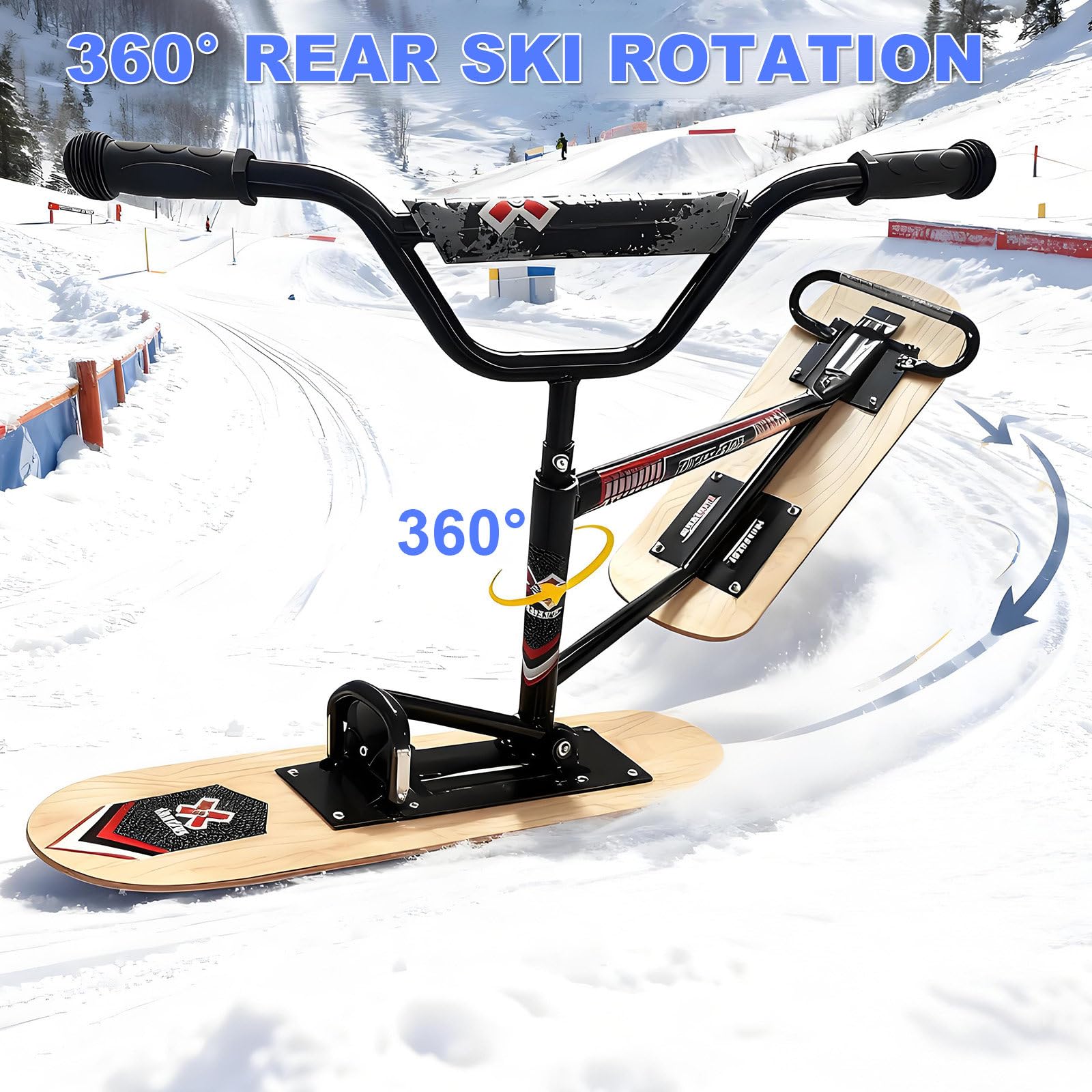 Snowboard/Scooter Da Neve Leggero: Design Con Doppio Sci Girevole A 360°, Impugnature Sicure E Antiscivolo, Adatto Per Snowboard, Sport Invernali, Attività In Giardino E All'aperto. woodcolor