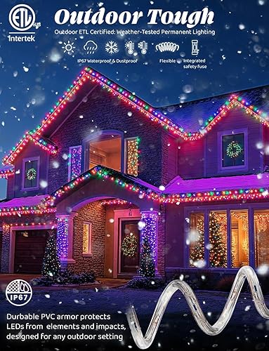 Miniatura 3 de West Ivory Cuerda de luces LED de 60 pies con 8 modos de desvanecimiento parpadeante de 12 pulgada de grosor, tubo transparente flexible conectable,