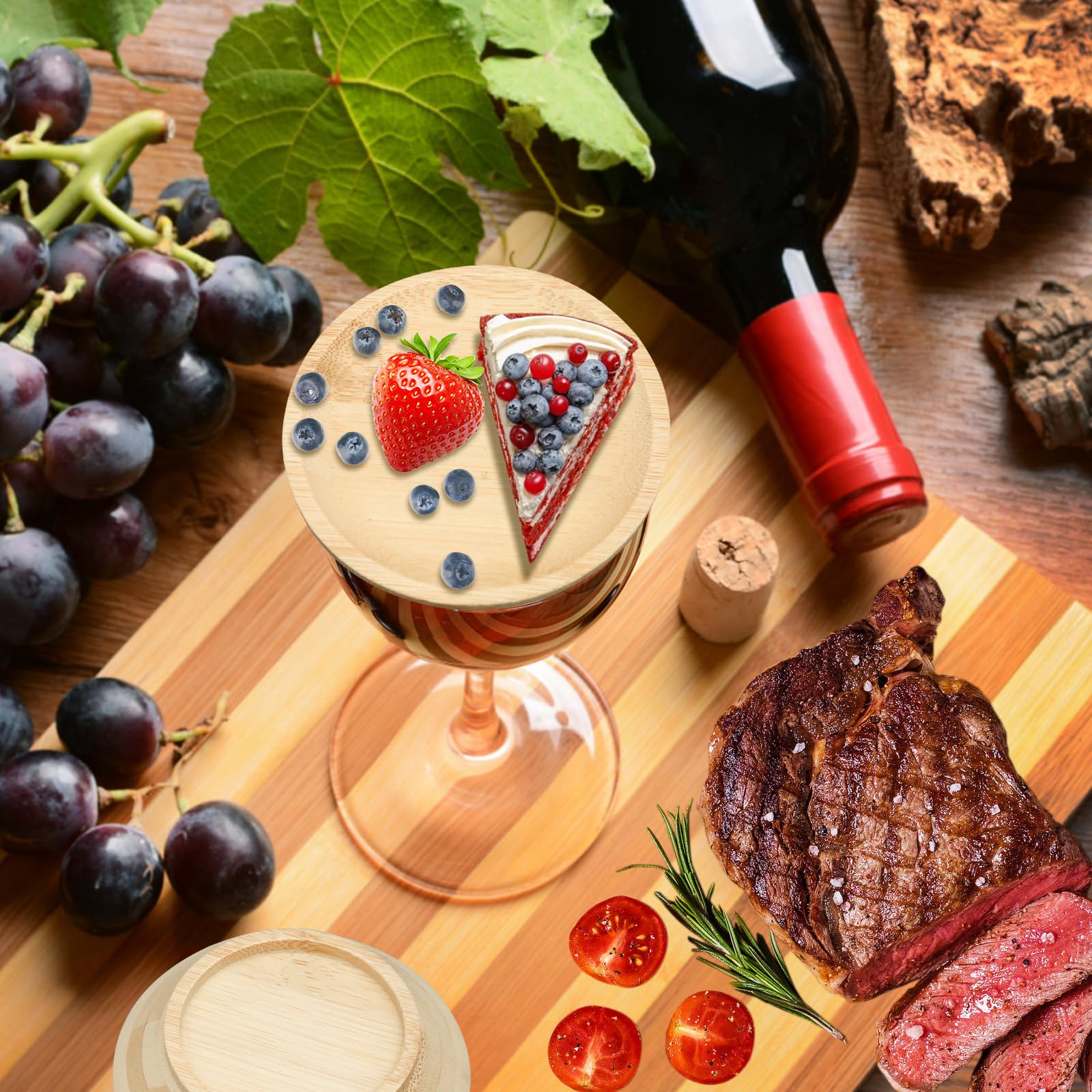 Topper Per Salumi In Vetro Da Vino - Set Da 6 In Legno, Sottobicchieri Per Antipasti E Dessert, Design Elegante