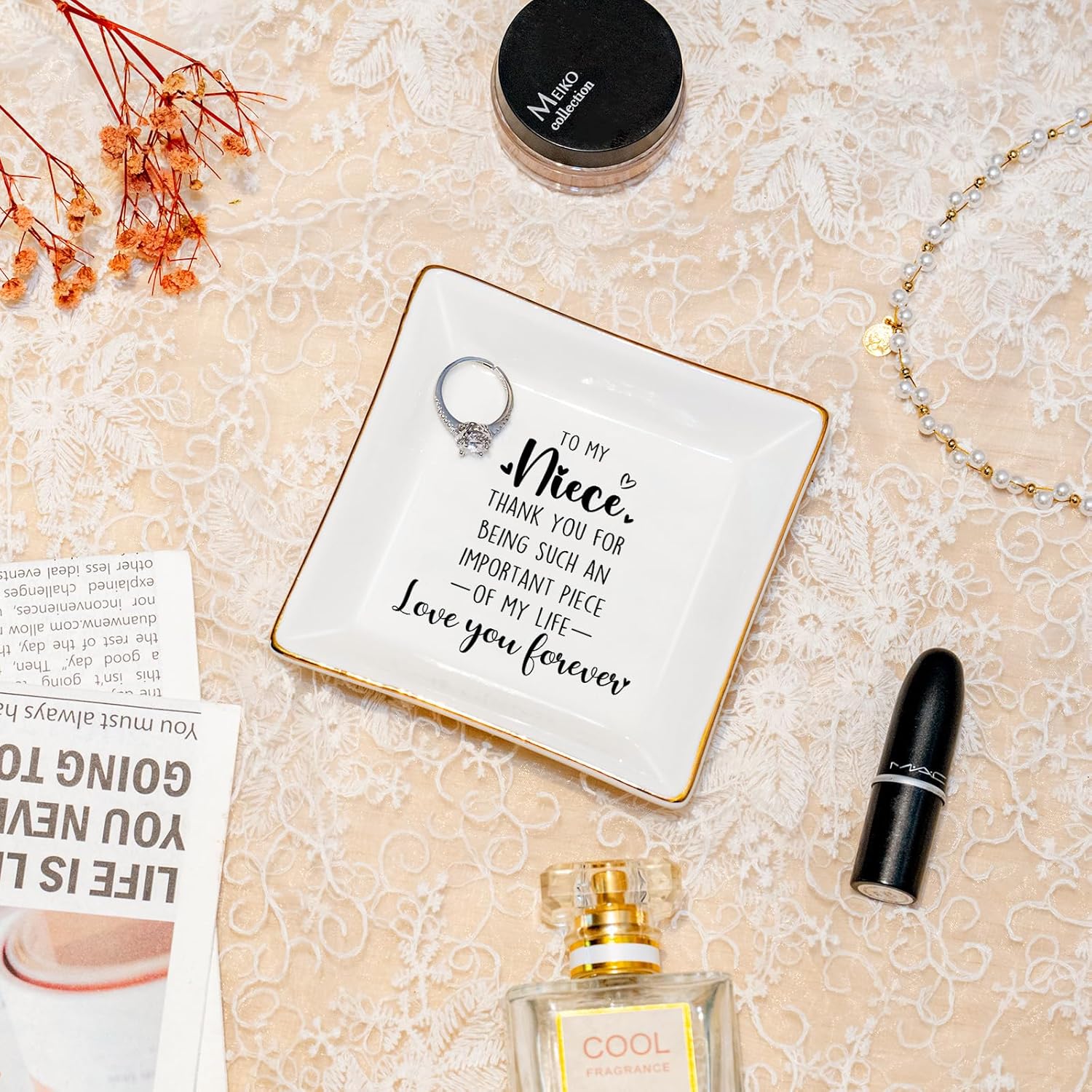 PUDDING CABIN Gift for Niece from Aunt – Ceramic Niece Jewelry dish Ring Dish Trinket Tray, Christmas Stocking Stuffer Birthday Present for Niece, Valentine’s Graduation Gift for Niece - Image 2