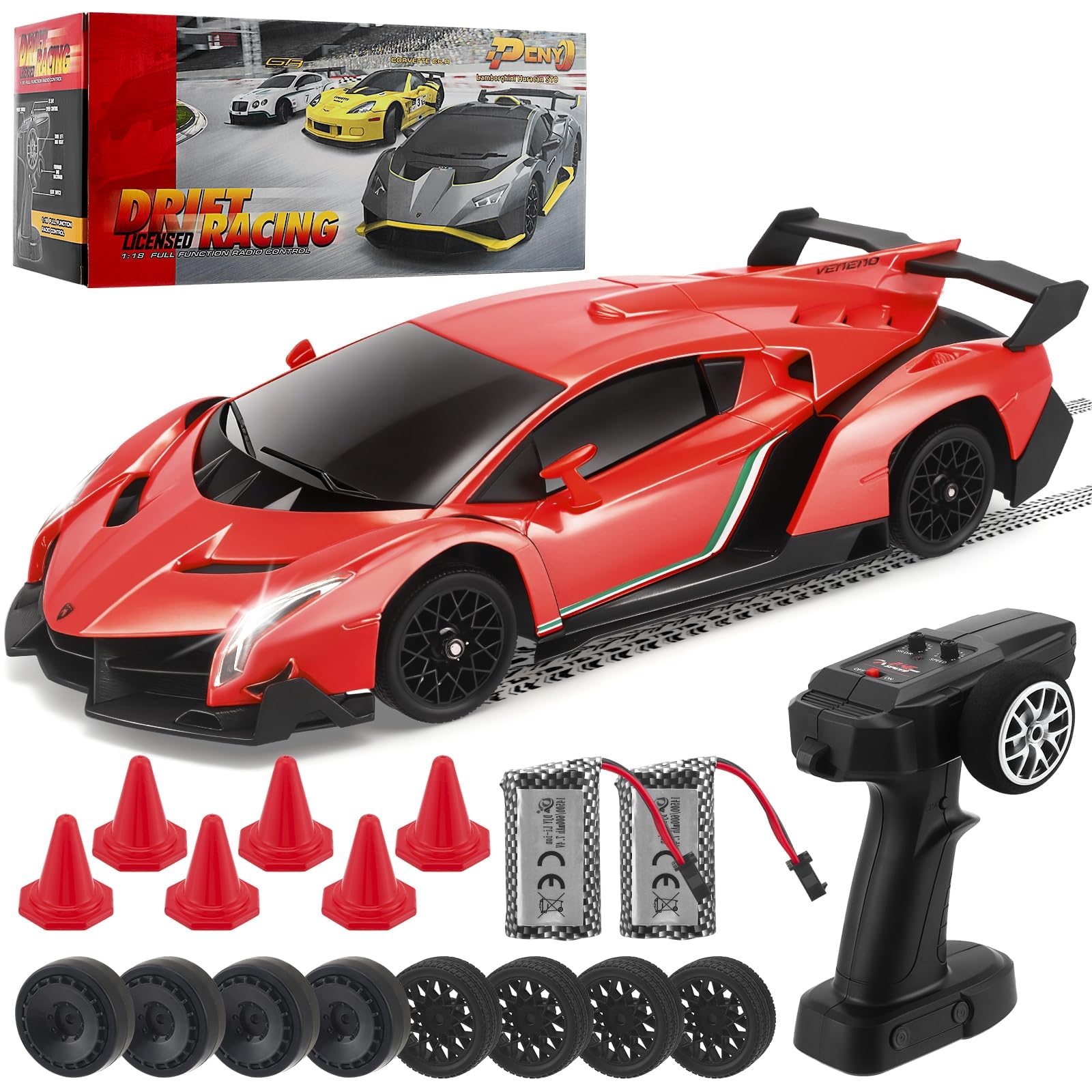 Lamborghi-ni, Scala 1:18, 4 ruote motrici, 35 km/h, con acceleratore proporzionale, illuminazione a LED, per bambini 6-12 anni