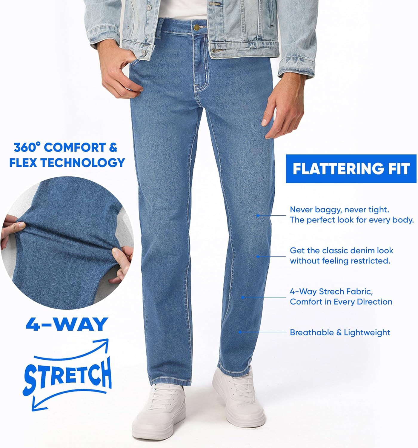 JMIERR Men's Stretch Jeans Regular Fit Straight Leg Casual Denim Pants - Image 4