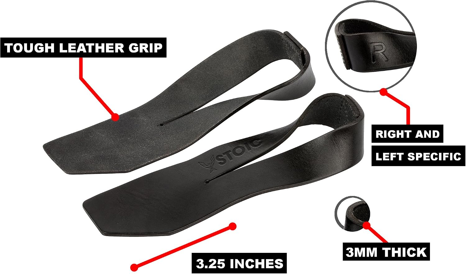 Stoic Olympic Lifting Wrist Straps Genuine Leather - Quick On/Off - Grip Assistance for Powerlifting, Bodybuilding, Weight Lifting, Training