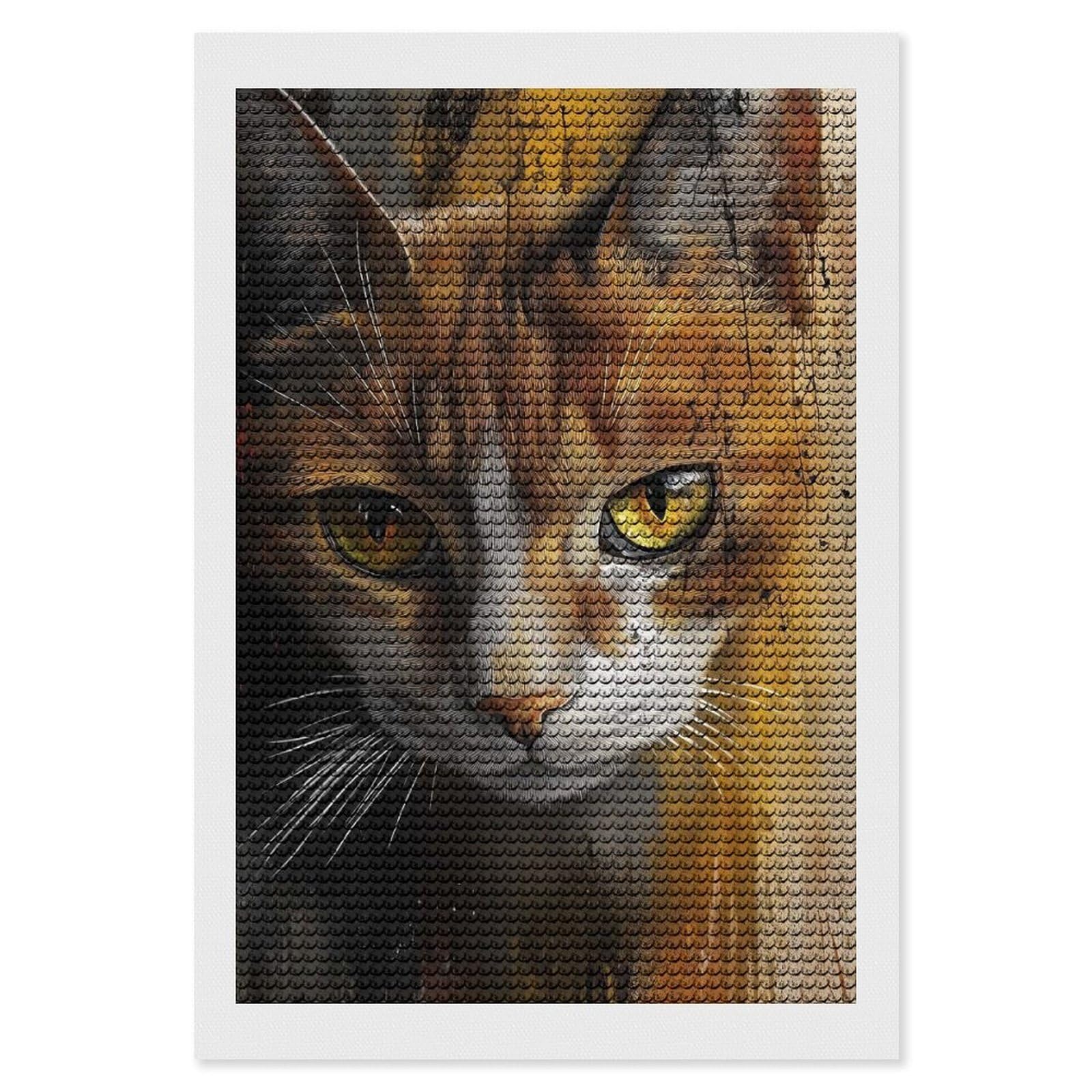 Junmoney Cat Portrait with Abstract Background Diamond Painting Set 8"x12", Modern Decor, for Beginners, Printed Canvas, Thoughtful Handmade Gift, with Tool Kit