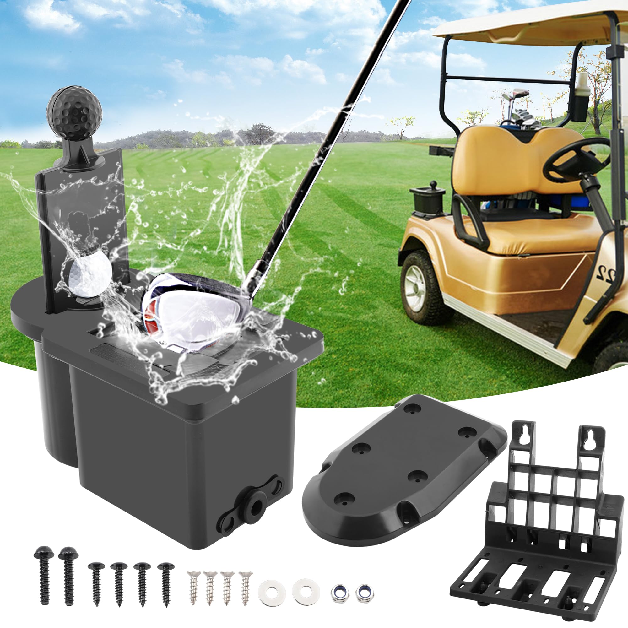 Roykaw Golf Cart Ball Washer with Club Head Cleaner, Golf Ball Cleaner Universal Compatible with EZGO, Club Car, Yamaha, Advanced EV, w/Upgrade