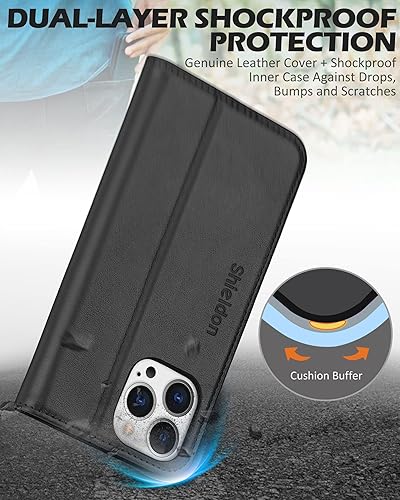 Miniatura 6 de SHIELDON Funda para iPhone 13 Pro 5G 2021, funda de piel auténtica, soporte para tarjetas, bloqueo RFID, funda magnética a prueba de golpes,