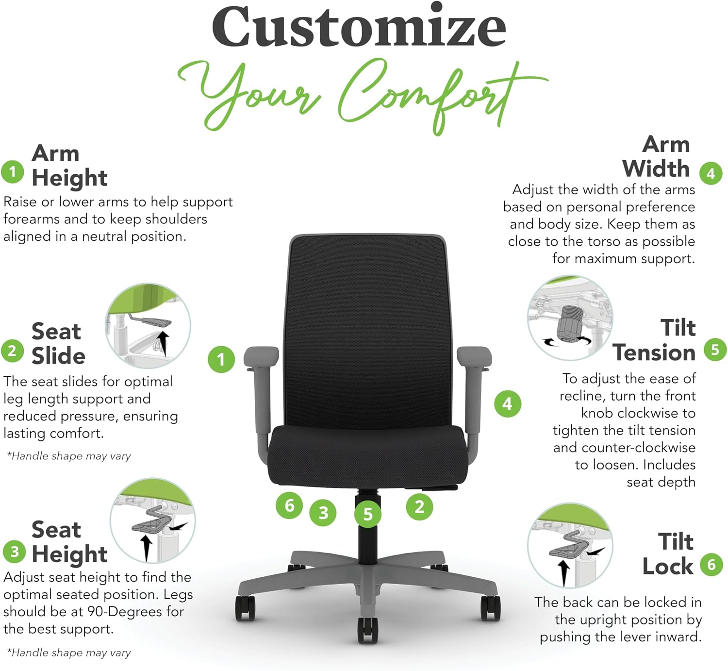 HON Ignition 2.0 Low‑Back Ergonomic Office Chair, Mesh Task Desk Chair with Lumbar Support, Standard Synchro‑Tilt, Height and Width Adjustable Arms, Titanium Frame, Black