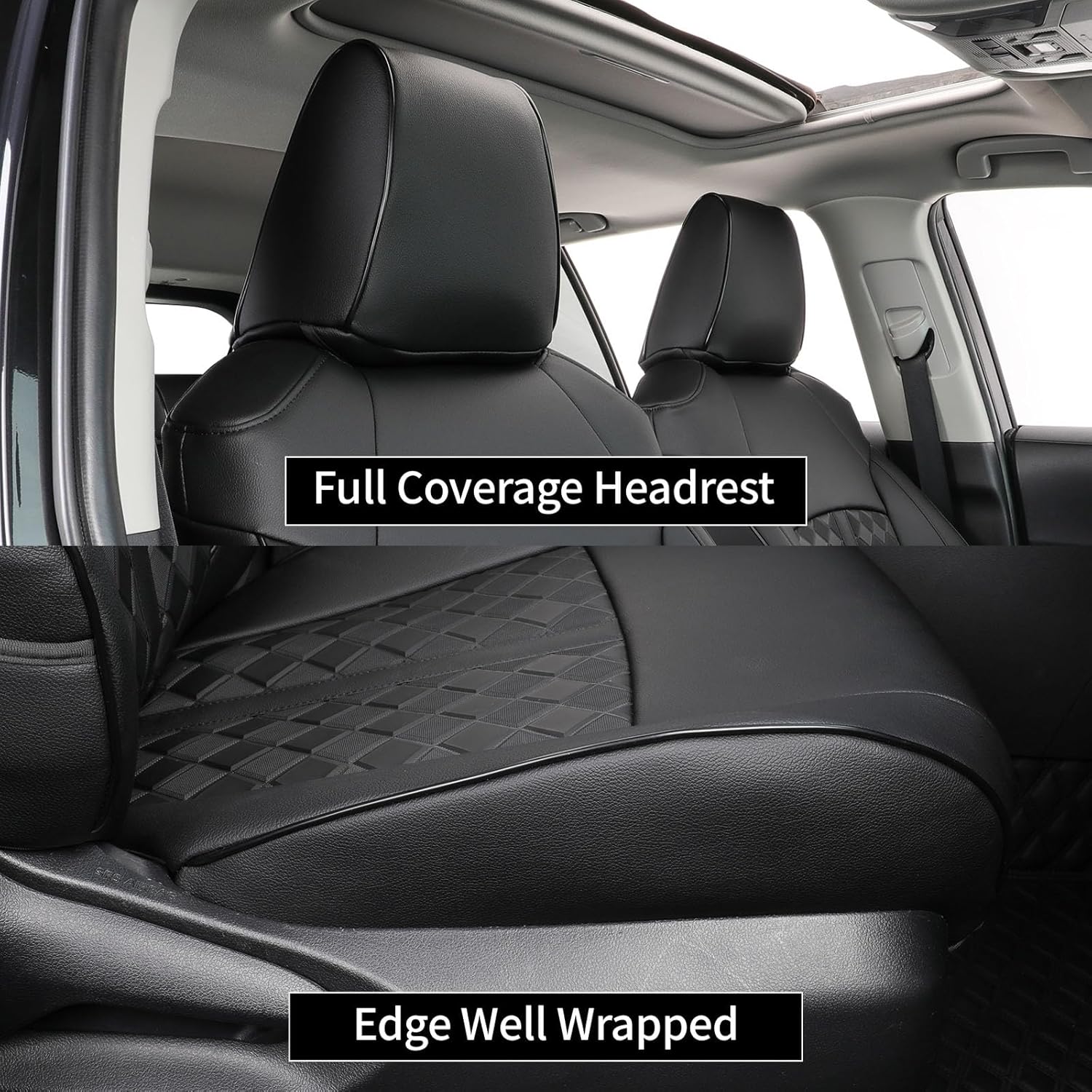 Rav4 Seat Covers Custom for Toyota RAV4 2019 2020 2021 2022 2023 2024 2025 LE,XLE,XLE Premium,Limited,Suv Car Seat Cover, Seat Protector Full Set, Full Wrapped Waterproof Nappa Leather(Black)