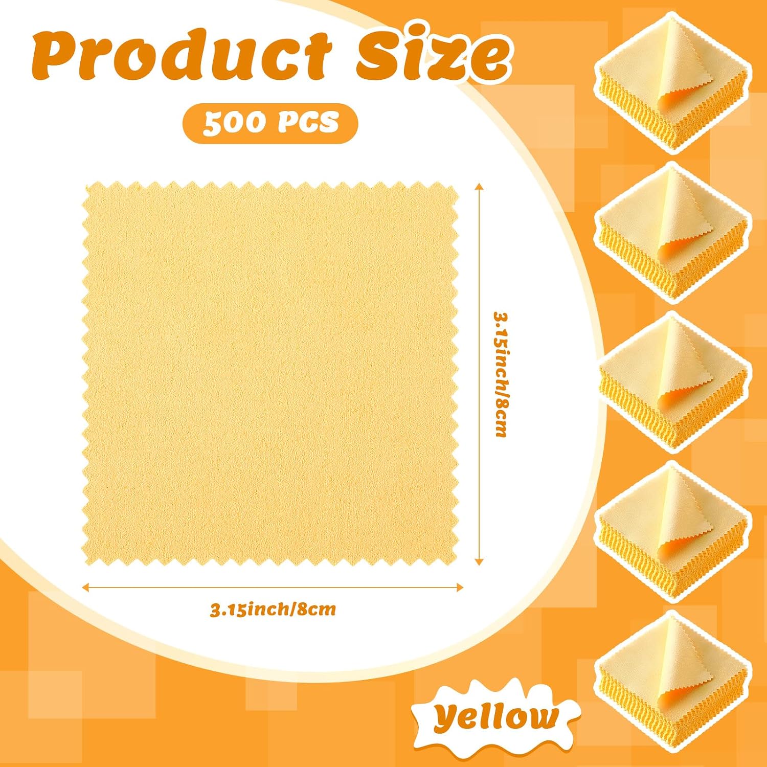Hoteam 500 Pcs Jewelry Cleaning Cloth Silver Polishing Cleaner Cloth Jewelry Wipes for Silver Gold Platinum Remover Keep Brass Coin Ring Silverware Watch Clean and Shiny (Yellow Color)