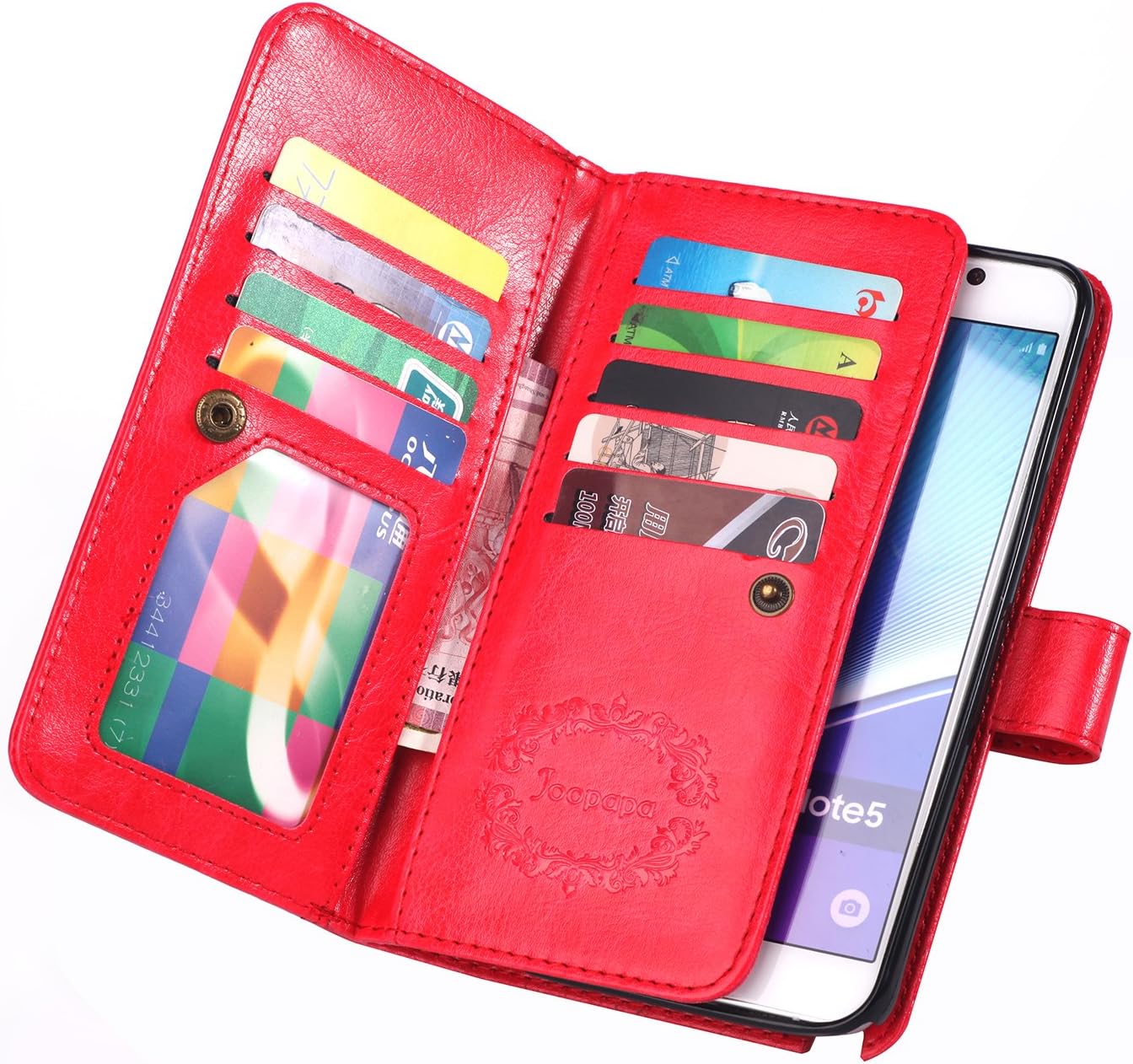 Joopapa Note 5 Case, Galaxy Note 5 Case, Galaxy Note 5 Wallet Case,Pu Leather Case Magnet Wallet Credit Card Holder Flip Cover Case Built-in 9 Card Slots & Stand Case for Samsung Galaxy Note 5 (Red)
