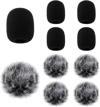 10pcs Lavalier Microphone Wind Screen Furry Muffs Windscreen & Foam Windscreens for Most Lapel Clip Lavalier Mic, Mini Microphone Windshield Gray