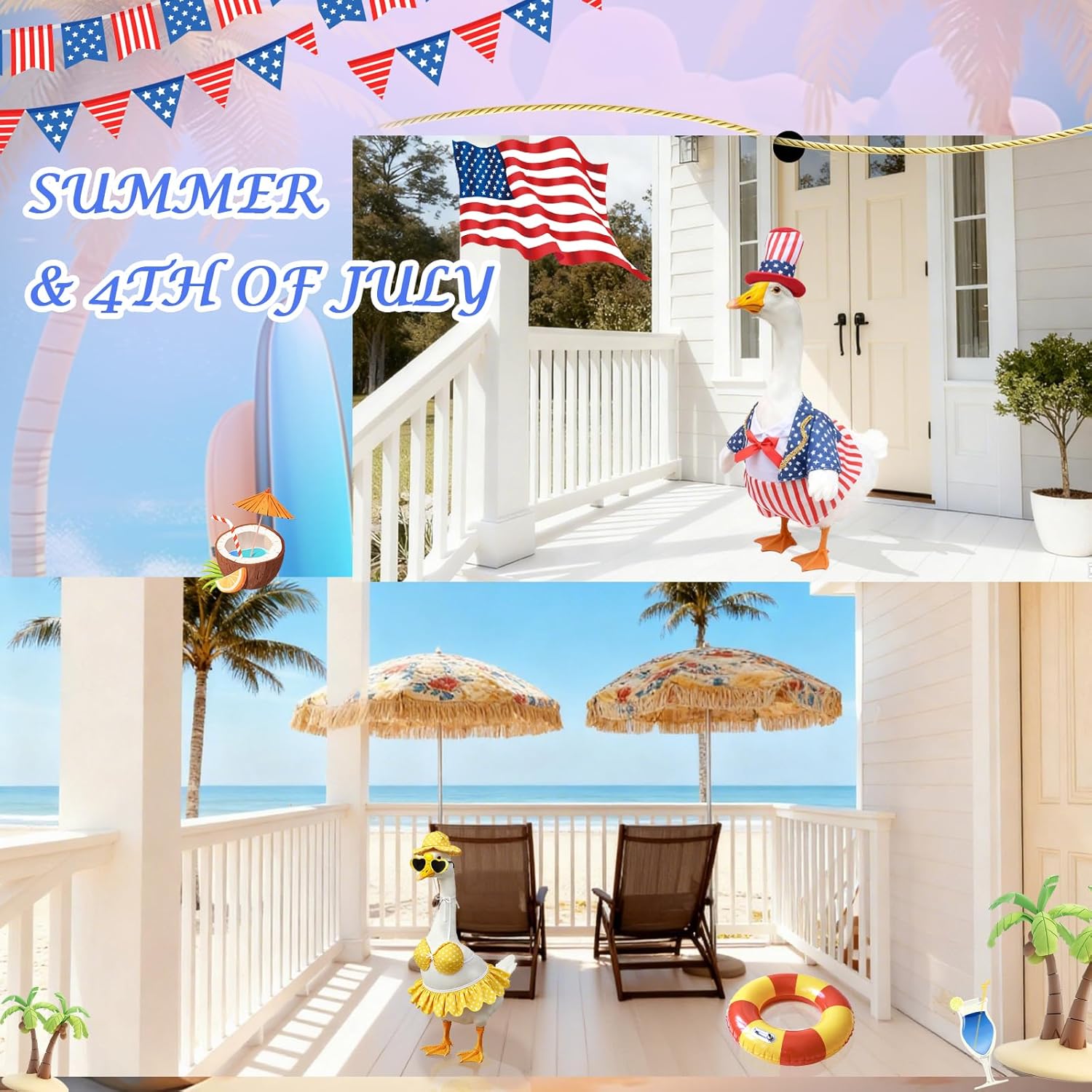 8 Set Holiday Porch Goose Outfits All Seasons Bundle for Valentine St. Patrick Easter Summer 4th of July Fall Halloween Christmas - Lawn Porch Goose Clothing for Patio Yard Decor