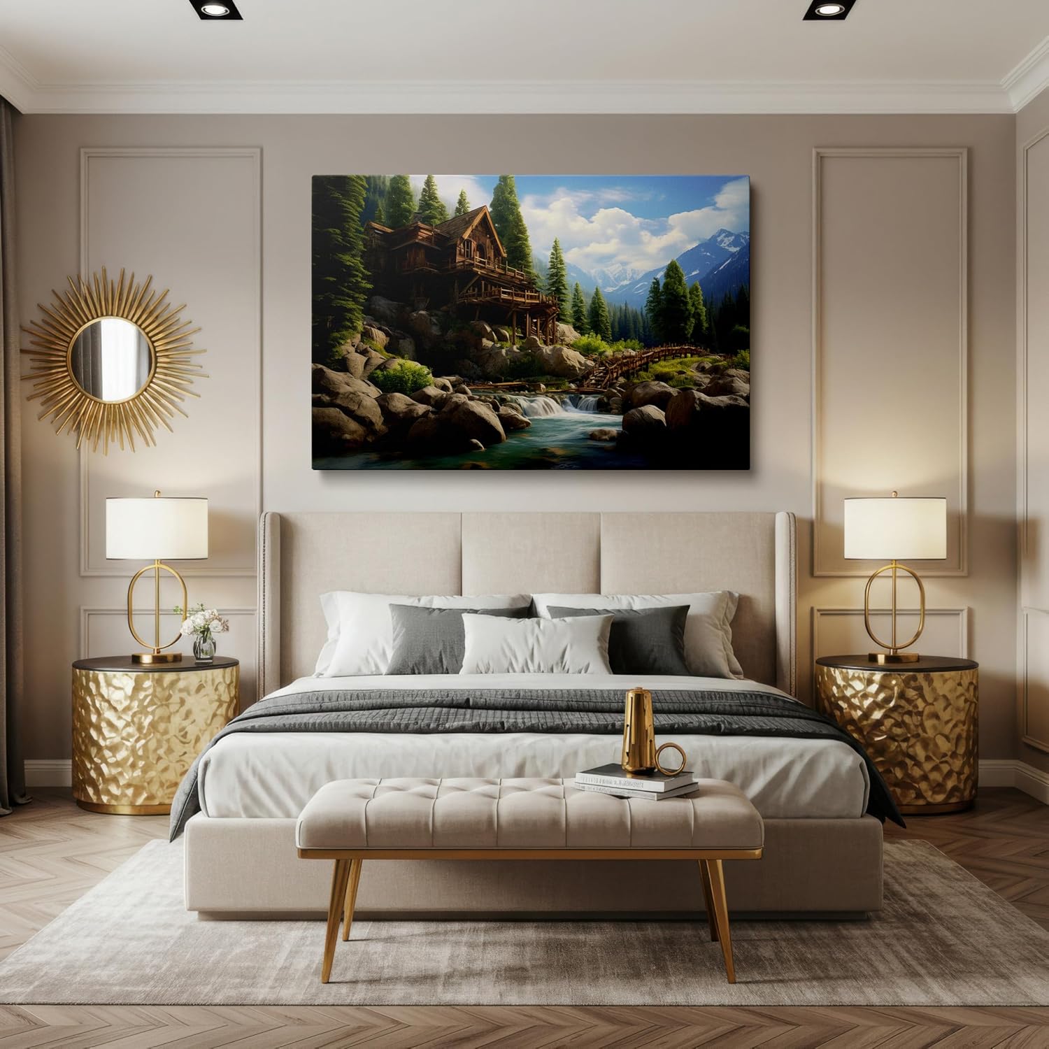 Canvas for Living room. Mountain Retreat Tranquility: Discover Serenity Amidst Nature's Embrace, 27 x 18 inch Canvas Wall Art - Ready to Hang - 69x46 cm (27x18 inch)
