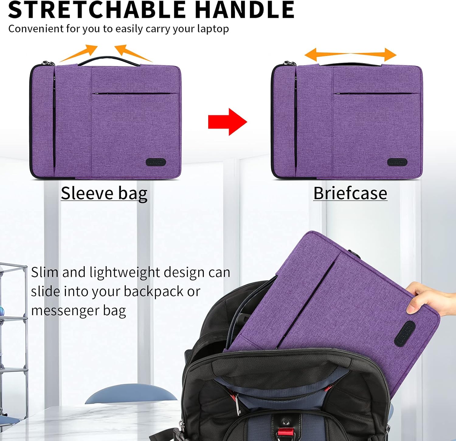 Laptop Sleeve Case 15-15.6 Inch Waterproof Durable Computer Carrying Case Portable Handle Briefcase Bag Compatible with MacBook Air/Pro HP Acer ThinkPad Chromebook Notebook Purple