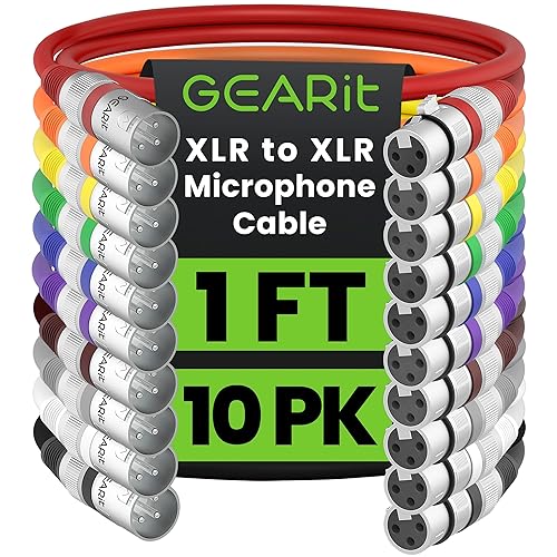 GEARit XLR - Cable de micrófono macho a hembra (1 pie, paquete de 10) mezclador blindado equilibrado de 3 pines, estudio de grabación, podcast,