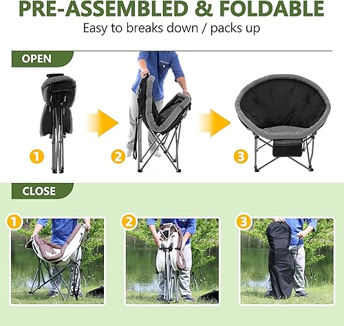 Miniatura 5 de UMINEUX Silla de campamento de gran tamaño, silla de platillo resistente para adultos, capacidad de 350 libras, acolchada, plegable, portátil,