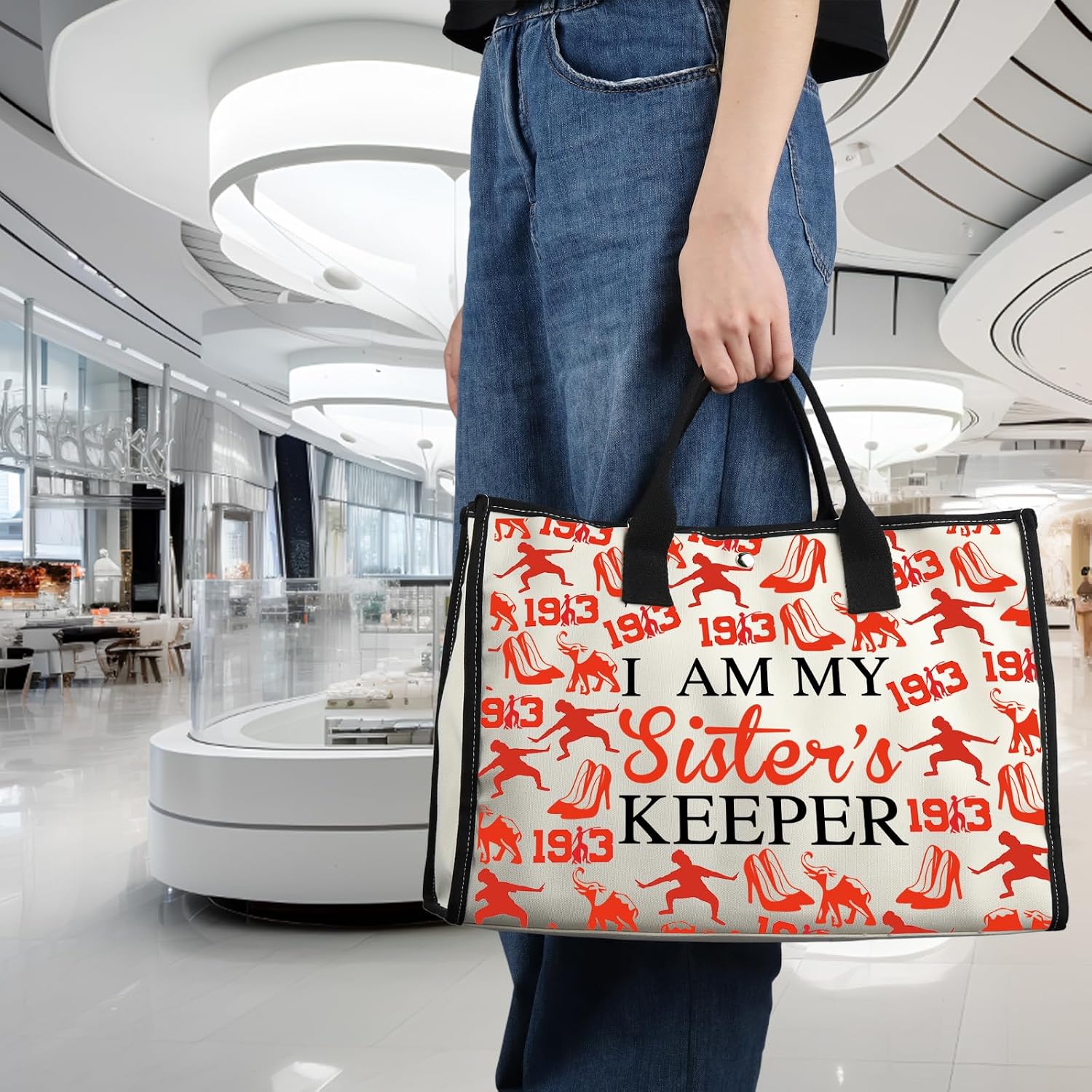 PWHAOO Sorority Tote Bag I Am My Sister's Keeper Tote Bag Greek Sorority Sister Gift Sorority Sisterhood Gift