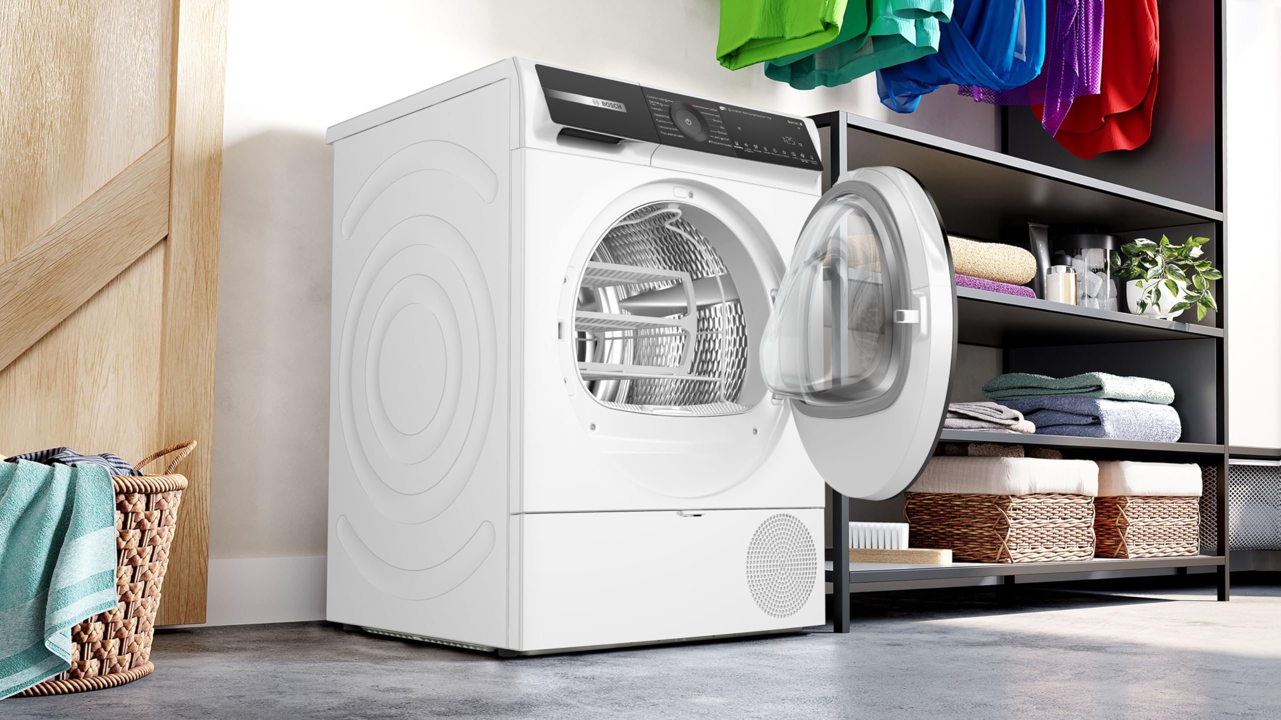 Bosch WQH245A0IT Serie 6 Smart Wäschetrockner mit Wärmepumpe, 9 kg, Energieklasse C, selbstreinigender Kondensator, reduziert Falten, Wäschekorb aus Wolle, Weiß, 60 cm