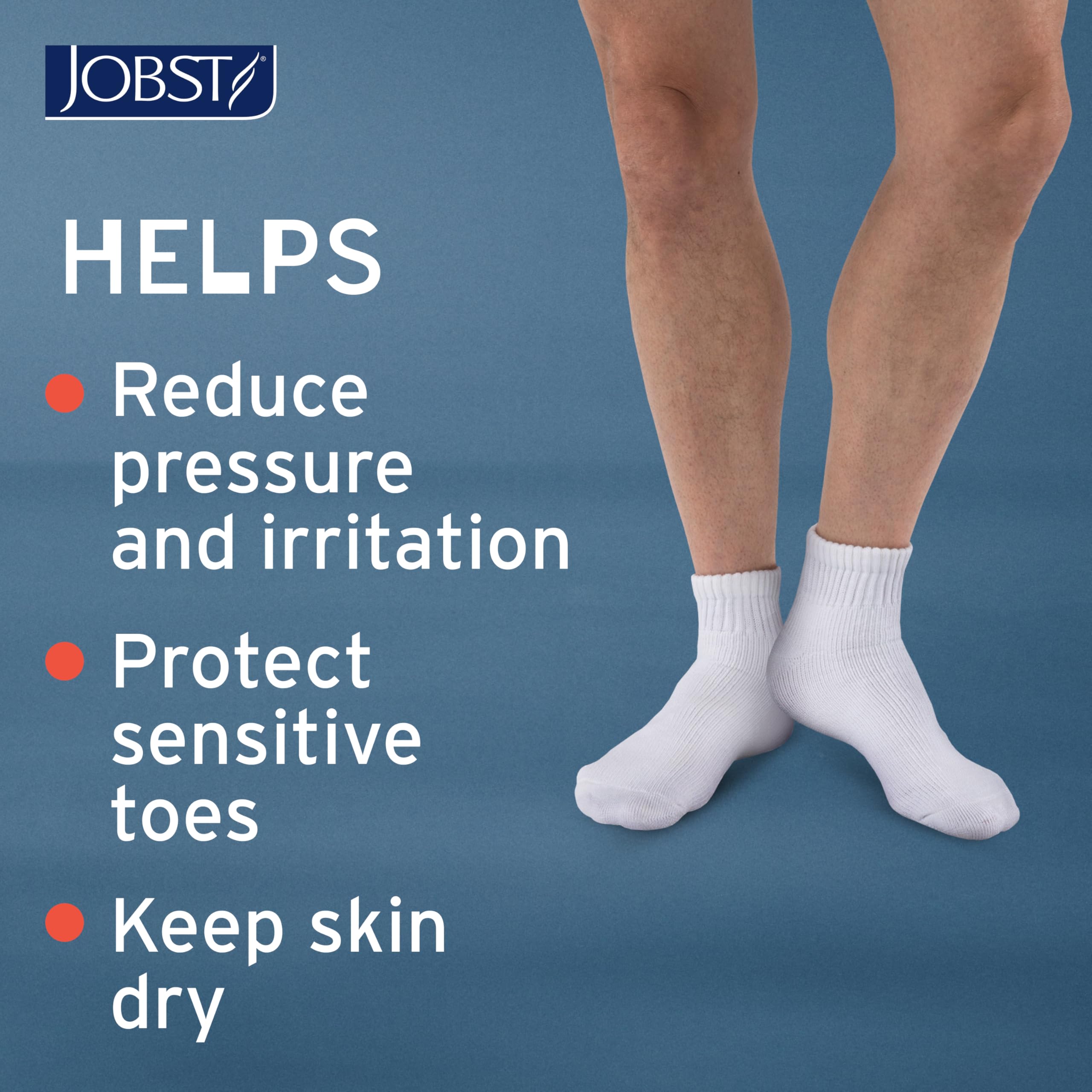 JOBST SensiFoot Diabetic Support Socks for Men and Women with Seamless Toe and Moisture Management - Extra Padding in Toe, Foot, and Heel Area - Mini Crew - Closed Toe - White, X-Large