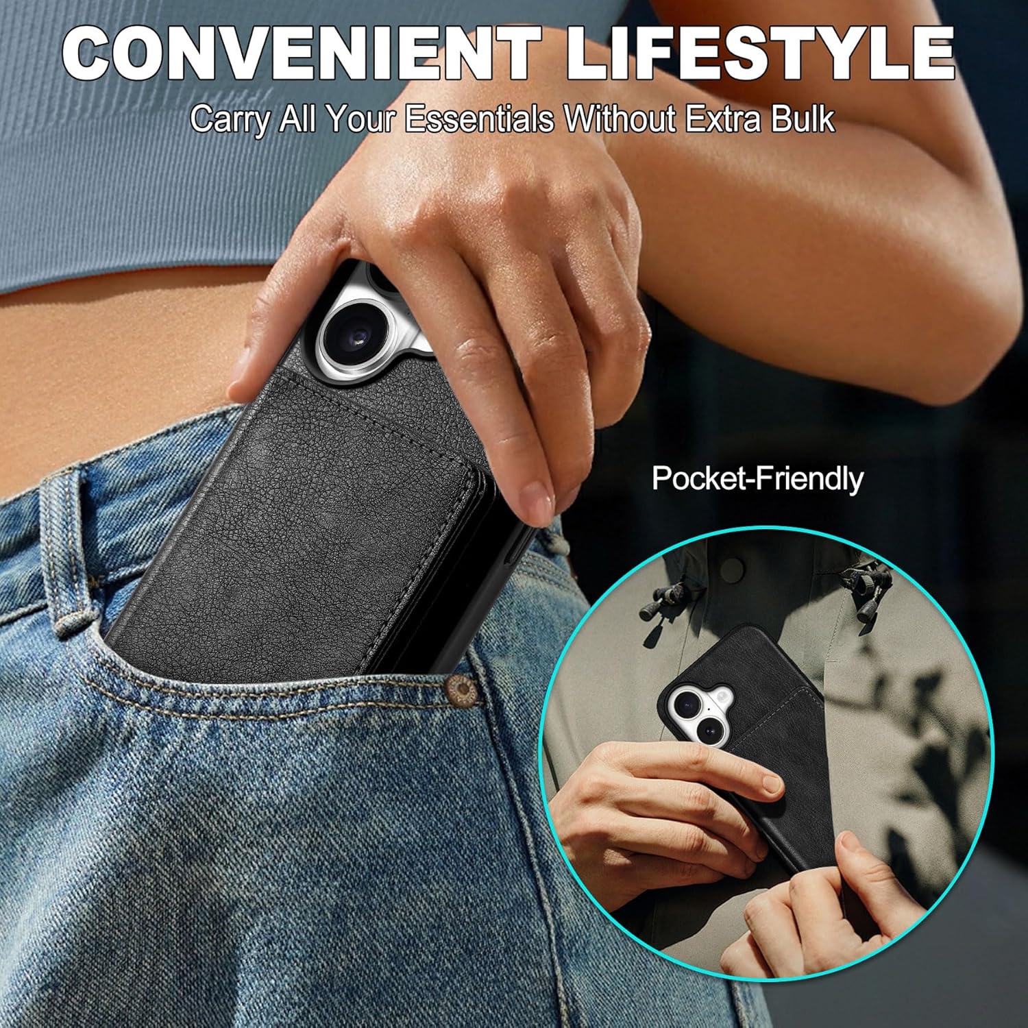 TUCCH PU Leather Case for iPhone 16 (6.1") 2024, Undetachable Wallet Case with[6 Card Holders][RFID Blocking] Magnetic Closure Anti-Slip Shockproof Protective Phone Cover for iPhone 16, Textured Black
