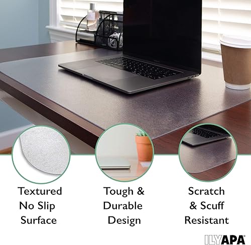 Miniatura 3 de Ilyapa Tapete de escritorio de oficina, tapete texturizado transparente, 47 x 23 pulgadas, protector de escritorio de plástico transparente para el
