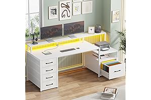 SEDETA White Computer Desk: Elevate Your Workspace with 5 Drawers, Power Outlet, and More