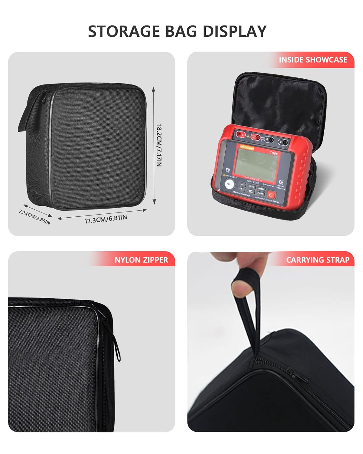 250V-2500V Insulation Resistance Tester, 1MΩ-200GΩ Megohmmeter for Insulation Testing, Electrical Megaohm Meter with Backlight LCD Display, 100 Data Storage, Output Voltage, 10V~600V AC/DC Voltmeter