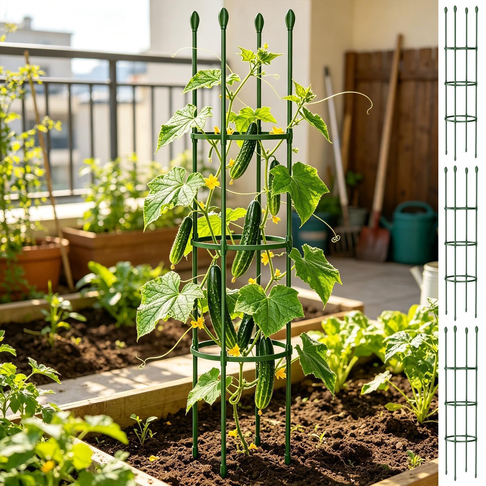 Klatki na pomidory dla doniczek Regulowane podpory do roślin, 3 szt. do 124 | Klatka Ogrodowa Na Pomidory I Paprykę Zewnętrzna Uprawa: Patio, Balkon, Podwórko, Szklarnia, Warzywa, Owoce, Kwiaty