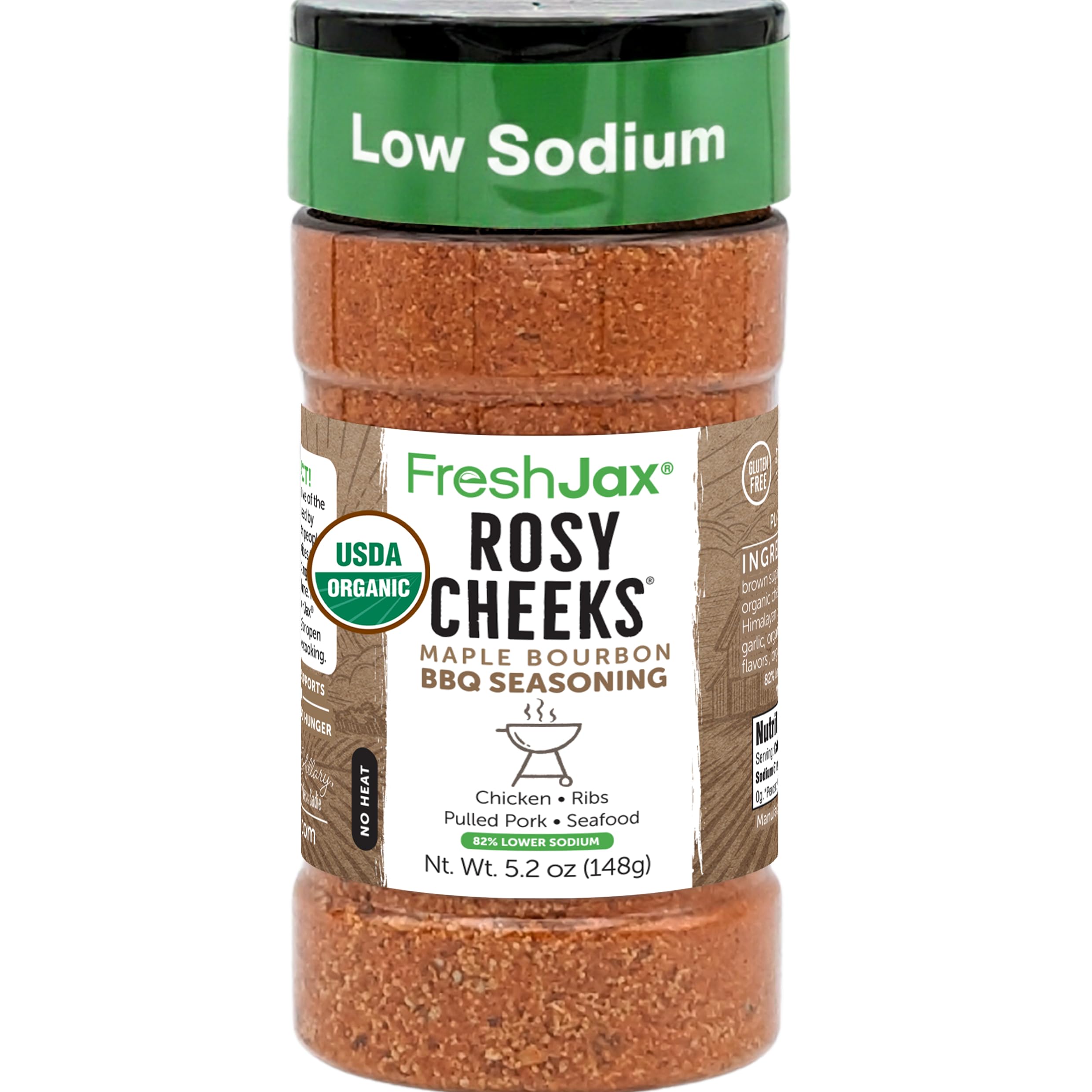 FreshJax Rosy Cheeks Organic Maple Bourbon BBQ Rub – 5.2 oz Large Bottle BBQ Seasoning for Brisket, Ribs, Pork & Chicken – Sweet & Smoky Rub for Grilling, Smoking & Barbecue Cooking - Made in USA