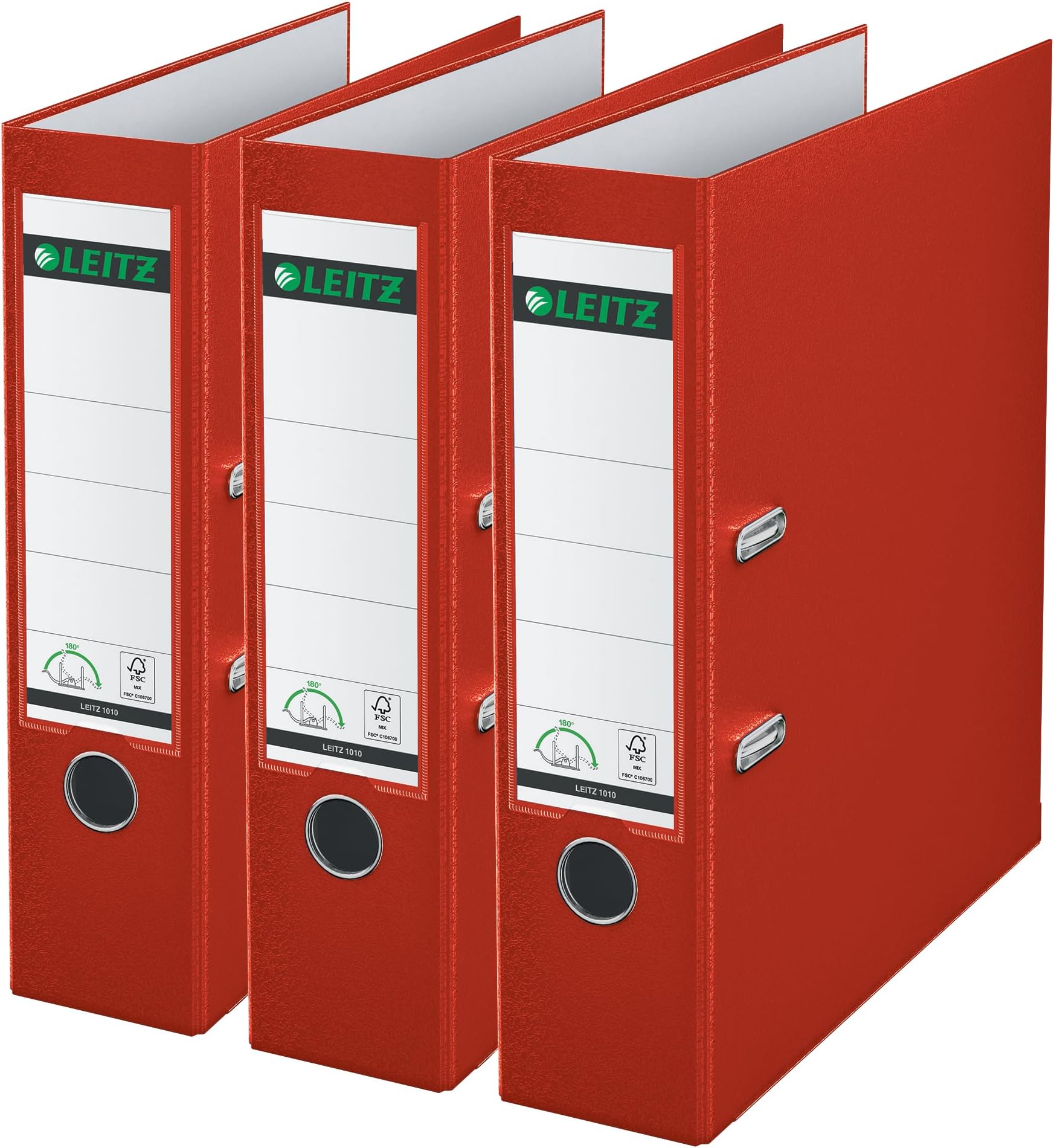 Leitz Lever Arch File, Red, Plastic, A4, 80 mm spine, Pack 3, 310335125