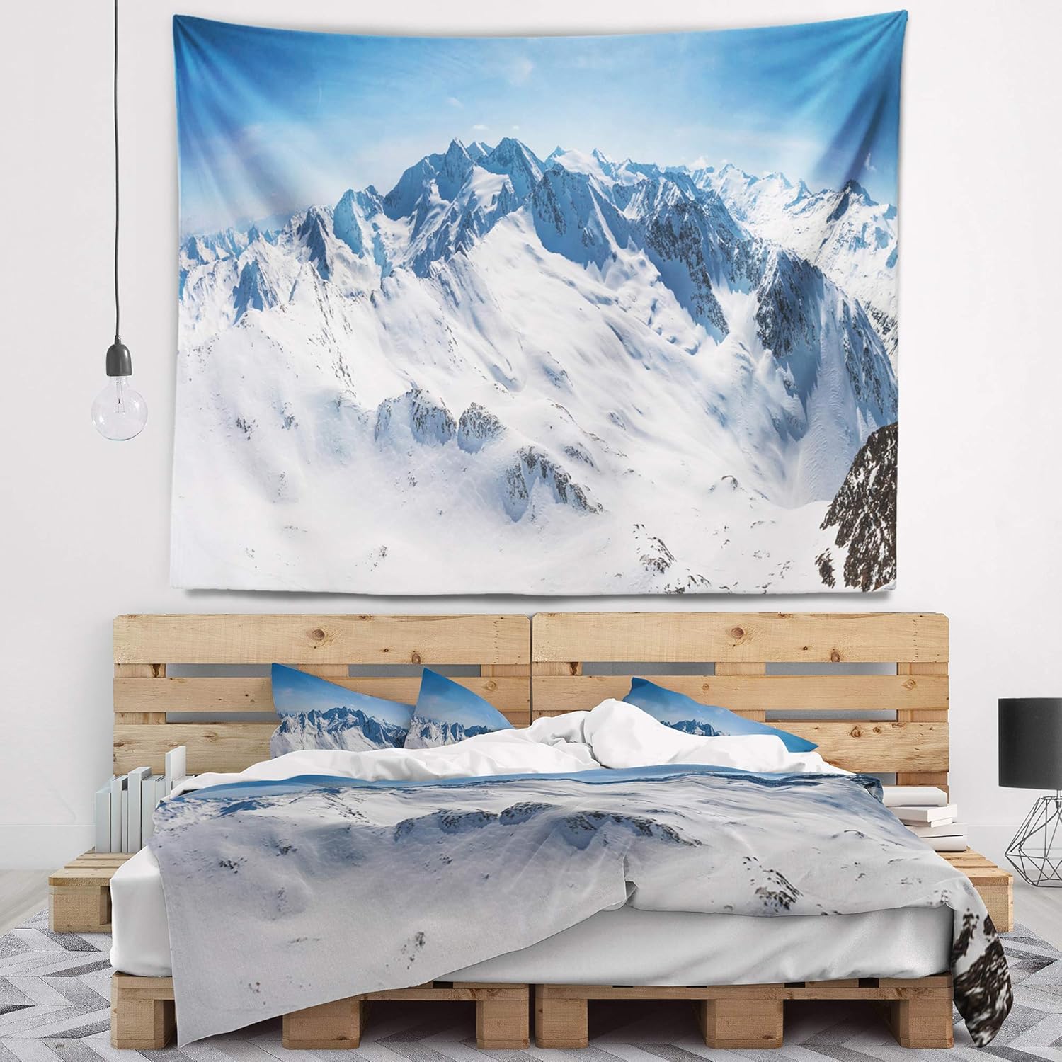 Designart ' Snowy Mountains Panoramic View' Landscape Tapestry Blanket Décor Wall Art for Home and Office X-Large: 92 in. x 78 in