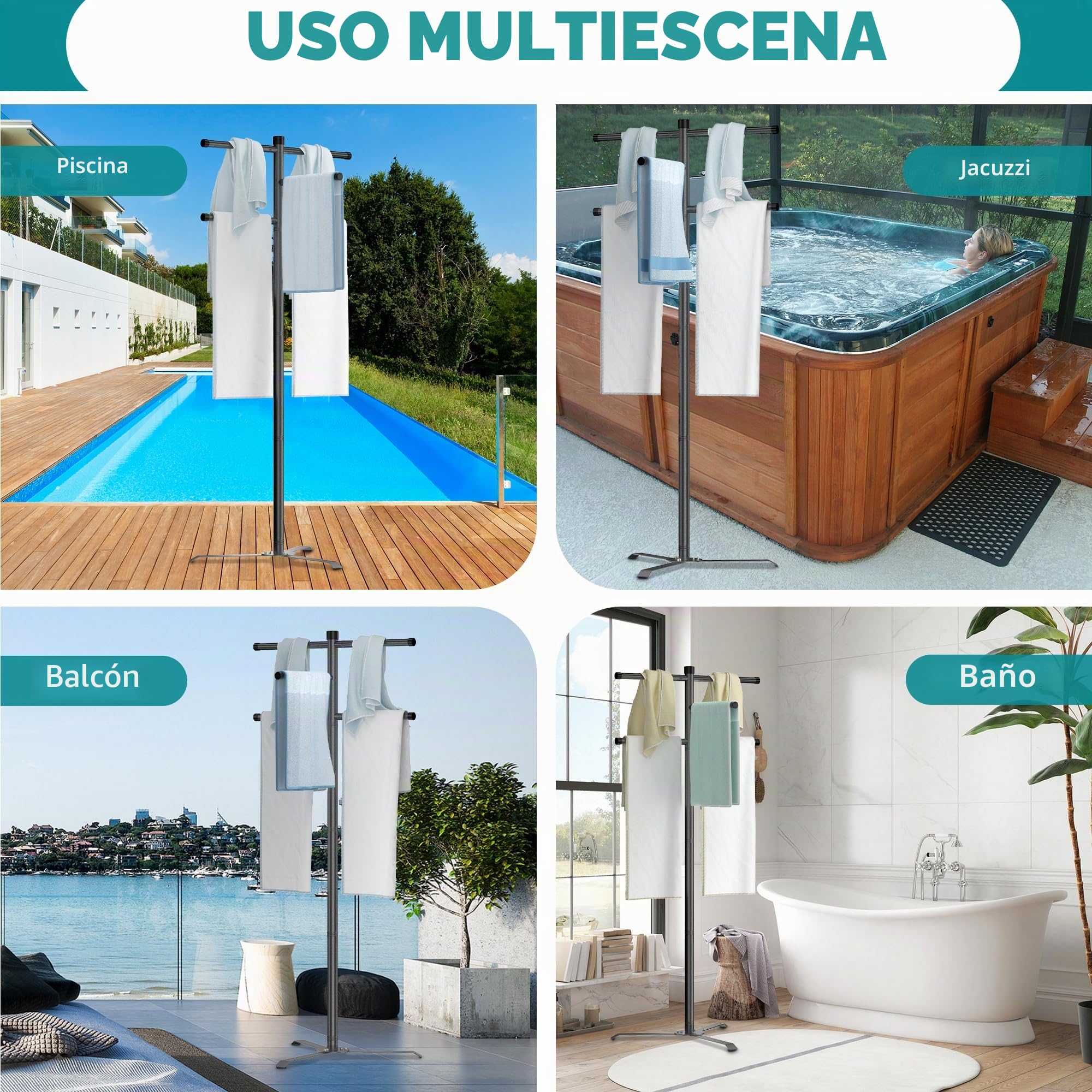 Toallero de Piscina al Aire Libre, toallero Resistente para Exteriores, Estante de pie de 61 Pulgadas para Piscina y bañera de hidromasaje, Toallas de Secado, Trajes de baño, Chalecos