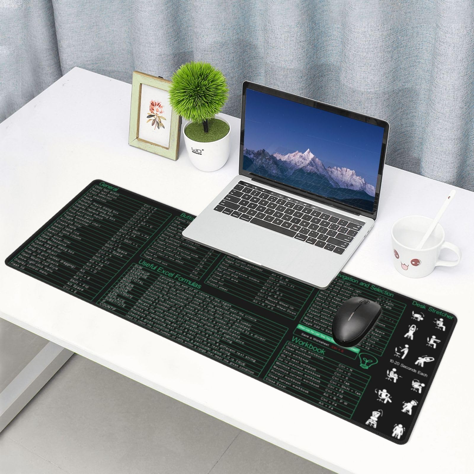 Excel Shortcuts Keys - Alfombrilla para mouse (31.5 x 11.8 pulgadas, XL, bordes cosidos antideslizantes, de goma)