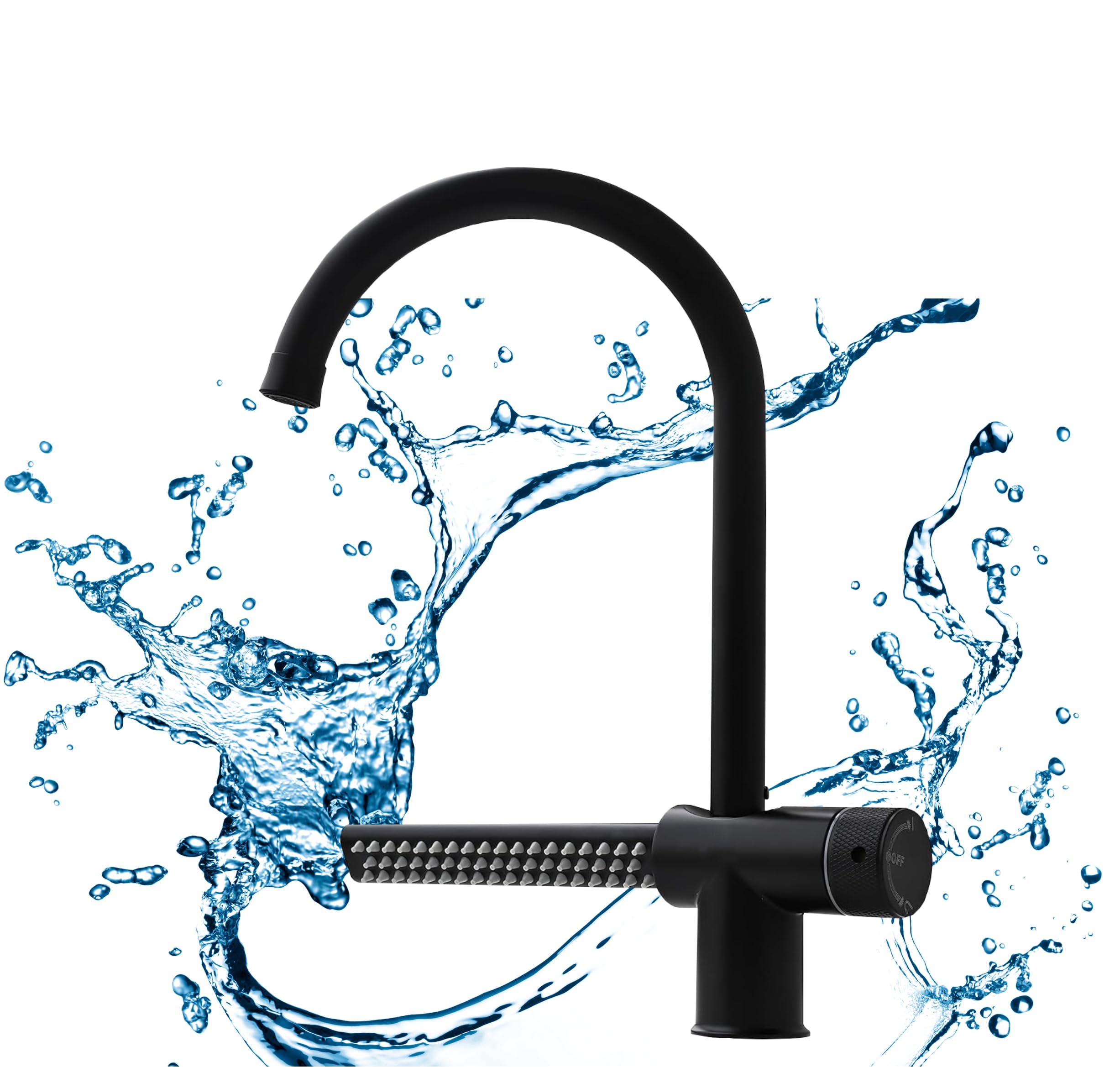 Fossa Waterfall Sink Mixer with Swivel Spout, Hot & Cold Kitchen Tap Mixer 304 Grade Stainless Steel Matt Fanish Black Waterfall Feature (Black)