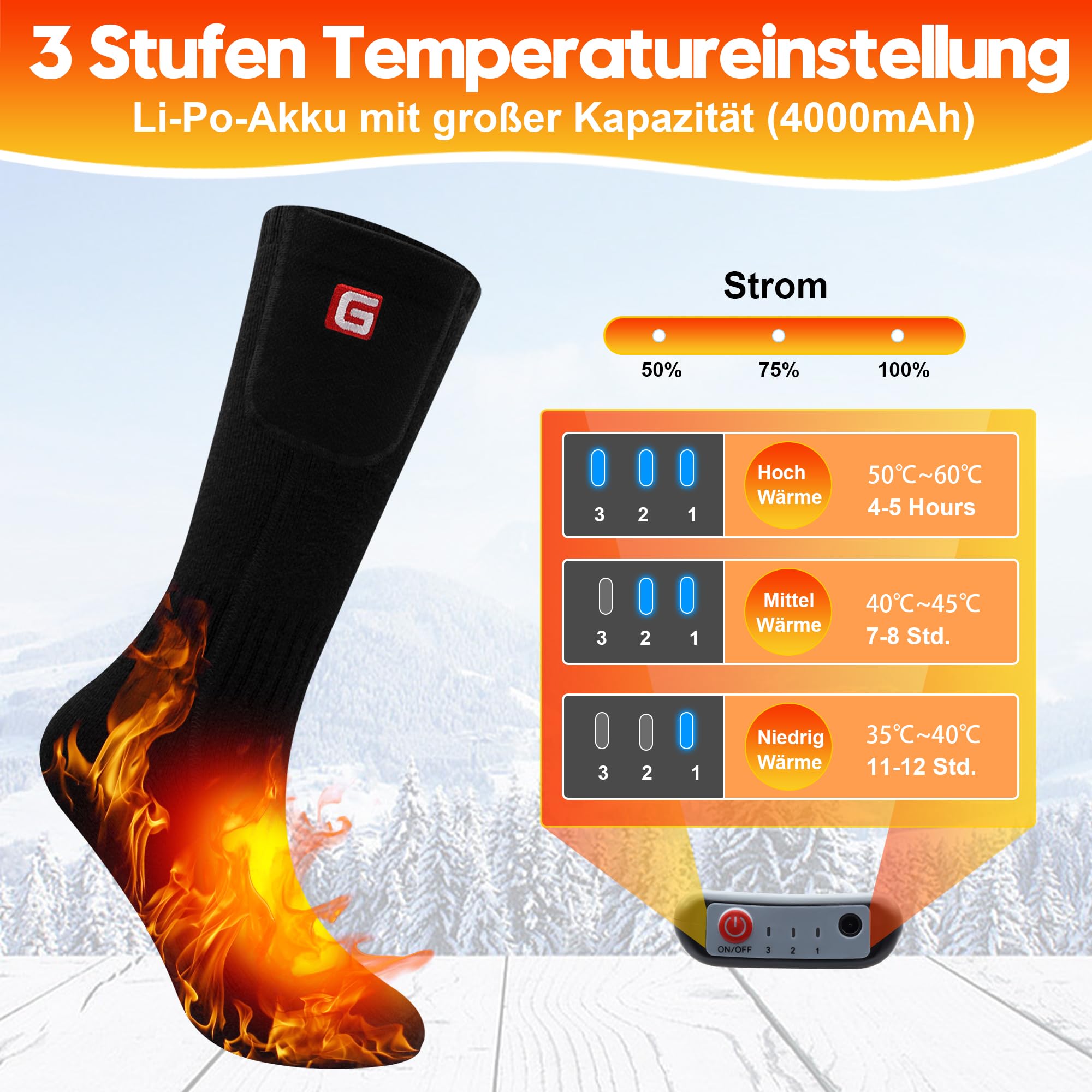 Svpro Chaussettes chauffantes à piles pour homme et femme, chaussettes électriques rechargeables pour l'hiver avec 3 réglages de chaleur, chaussettes chauffantes pour randonnée, camping, ski, pêche, chasse