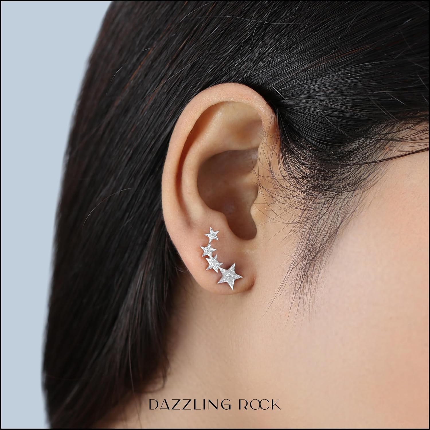 Dazzlingrock Collection 0.10 Ctw Natural Round White Diamond Stars Climber Earrings for Women in Sterling Silver