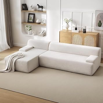 Aptliton 270cm Modular L-Shaped Boneless Sectional Sofa Beige Corner Sofa