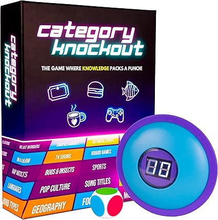 Category Knockout – Fast-Paced Trivia & Word Challenge Game for Adults, Teens & Families – Includes Buzzer, Dice, 100+ Cards, Wild Rounds & TKO Mode – Fun Game Night Idea