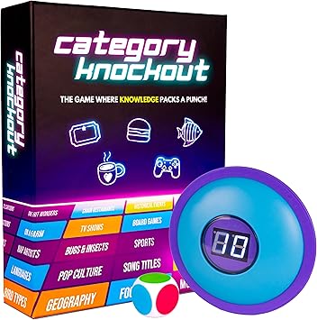 Category Knockout – Fast-Paced Trivia & Word Challenge Game for Adults, Teens & Families – Includes Buzzer, Dice, 100+ Cards, Wild Rounds & TKO Mode – Fun Game Night Idea