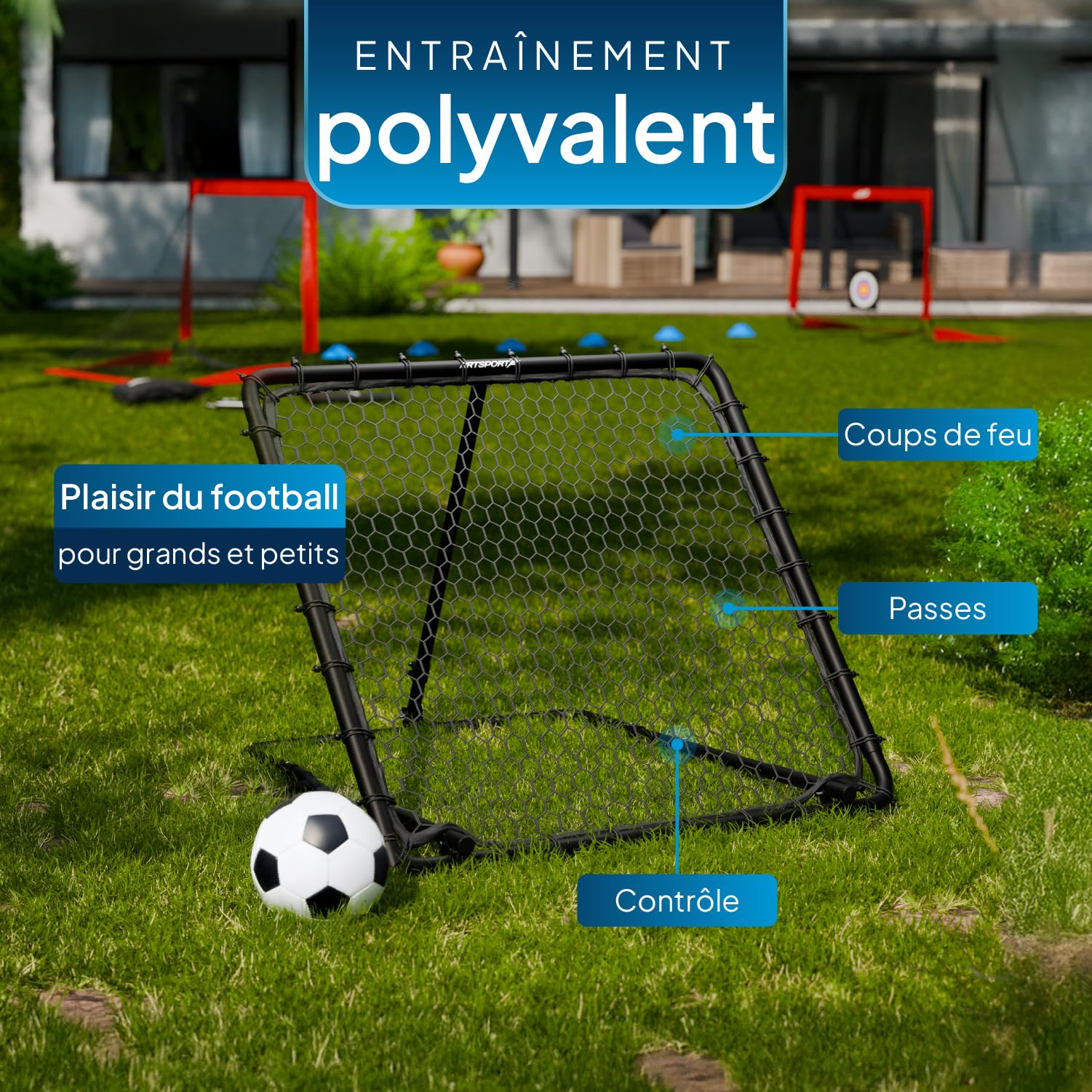 ArtSport Rebondeur de Football Power Pass - Cadre Stable et Réglable - Entraînement de Précision
