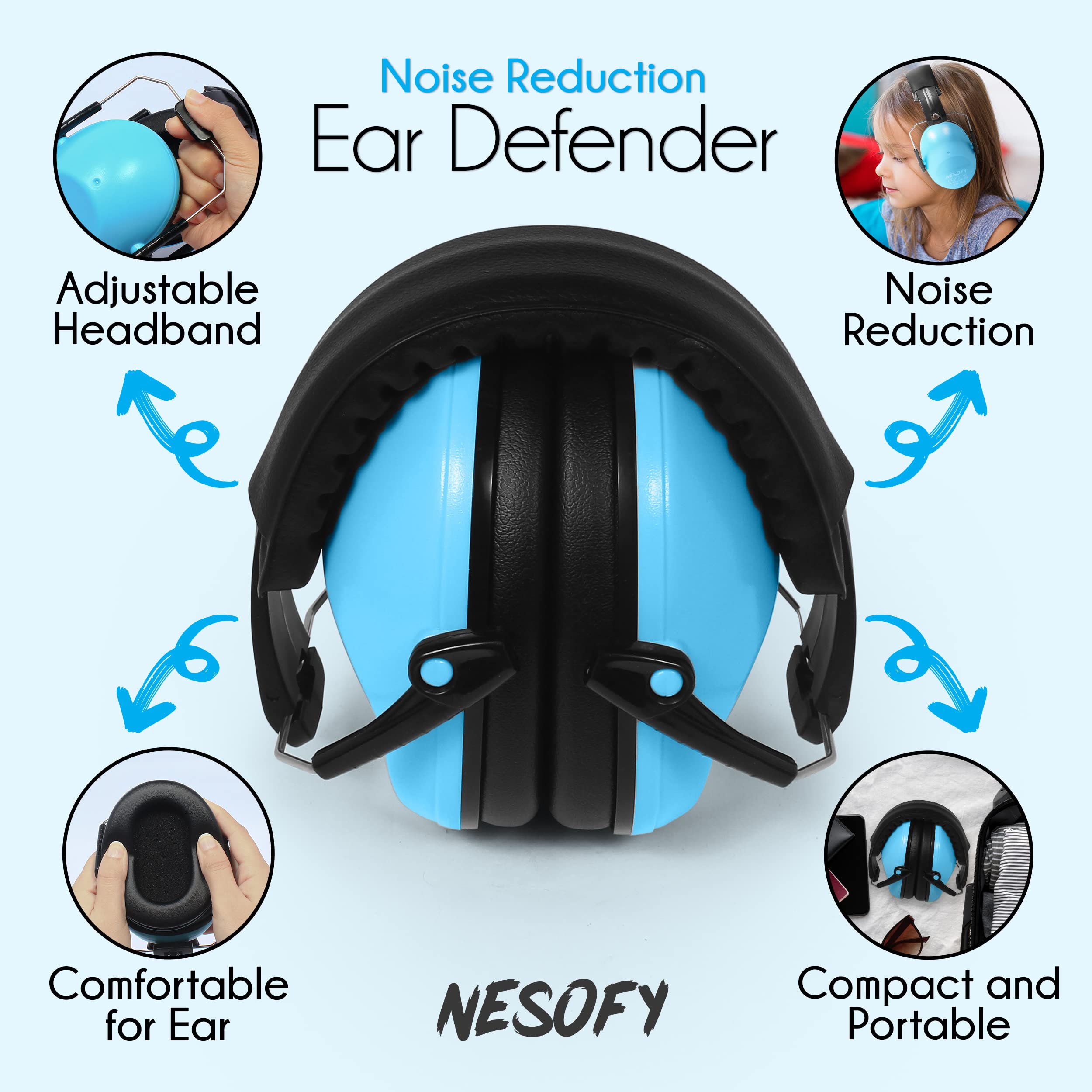 Nesofy Ear Defenders Children 26db, Blue, One Size Kids - Image 3