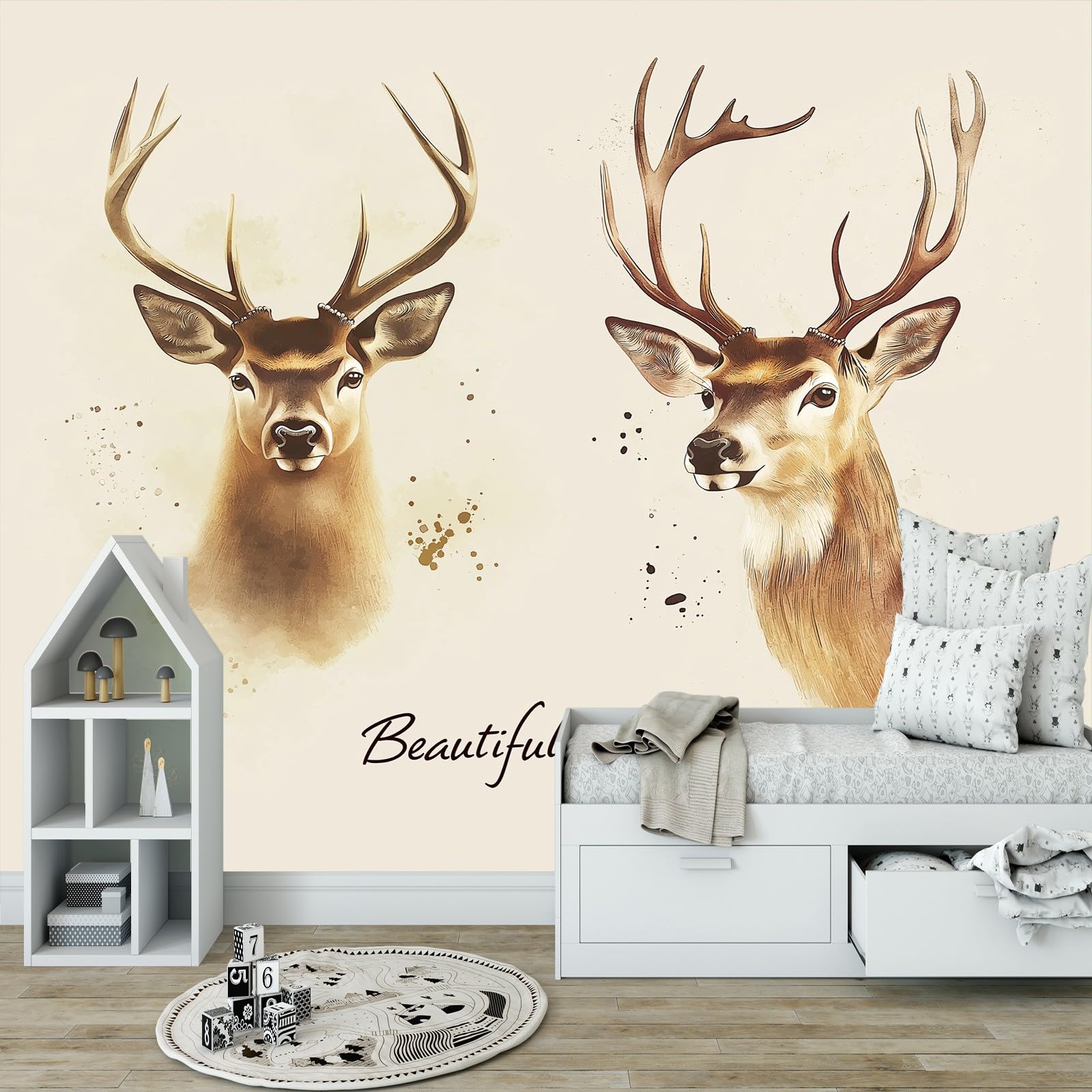 Photo Murale Cerf Animal de Bande Dessinée Papier Peint, pour Salon et Chambre Animaux de Bande Dessinée Murales, Fresque Home Decor 250 x 175 cm (L x H) Peinture Murale Fond d'écran d'affiche