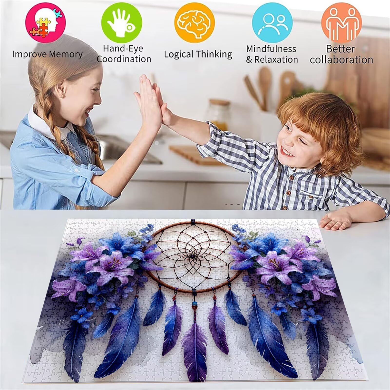 Puzzle 2000 Piezas para Adultos, Puzzle Flor Obra de Arte de Juego de Rompecabezas para Adultos, Atrapasueños Rompecabezas DIY para Colgar el Puzzles una Vez Finalizado a Partir de 14 Años D-214